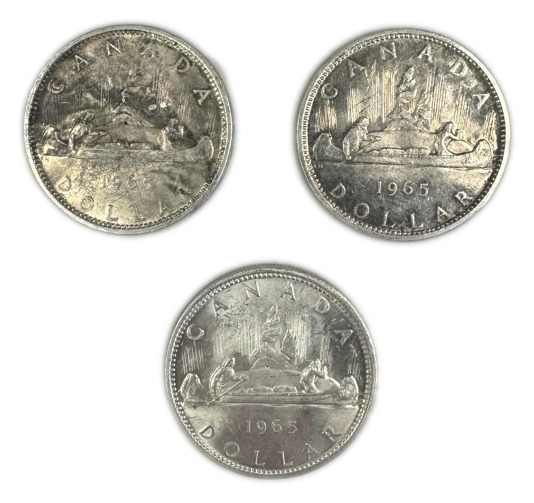 Canada - Lot of 3 coins of 1 Dollar 1965 - Elizabeth II 2nd portrait- Silver 800, 23.33g, 36mm