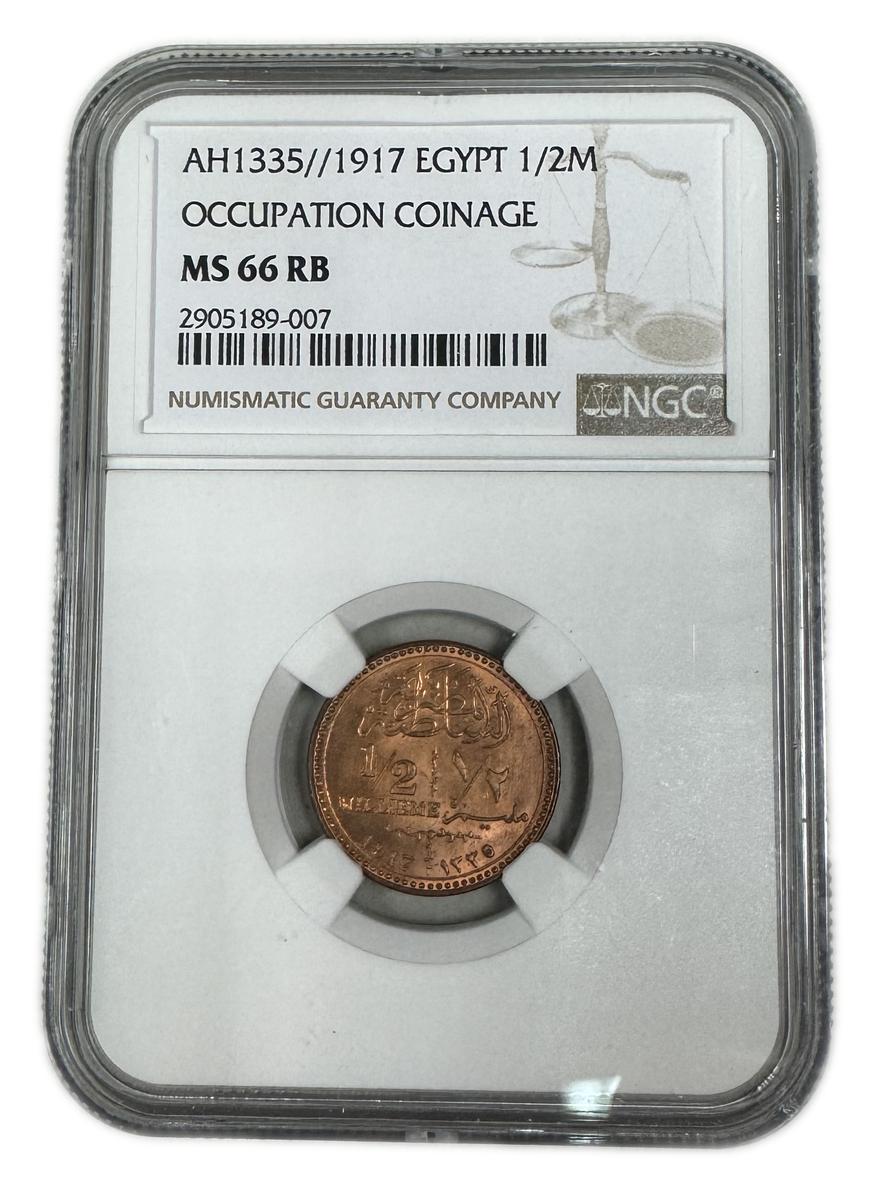 Egypt – 1/2 Mil 1917 – NGC MS 66 RB - Very high grade, beautiful coin - 1 2