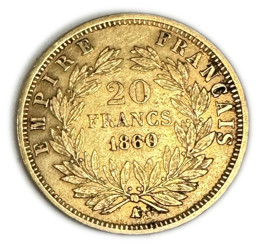 France - 20 Francs 1860 - Napoleon III - Gold 900, 6.43, 21mm