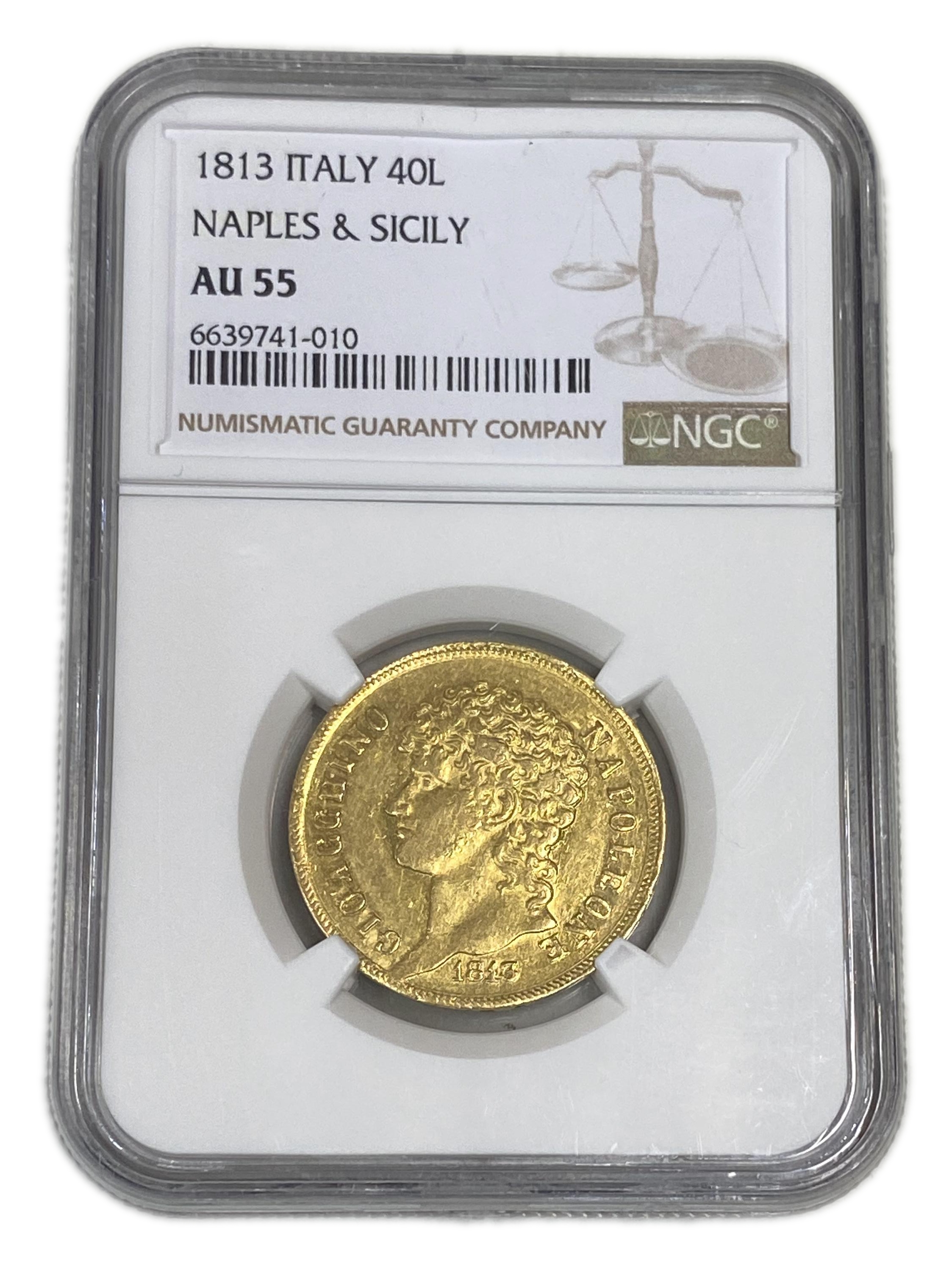 Italy - 40 lire 1813 - Joachim Murat - NGC AU 55 - Gold 900, 12.9g, 27mm - 1 2