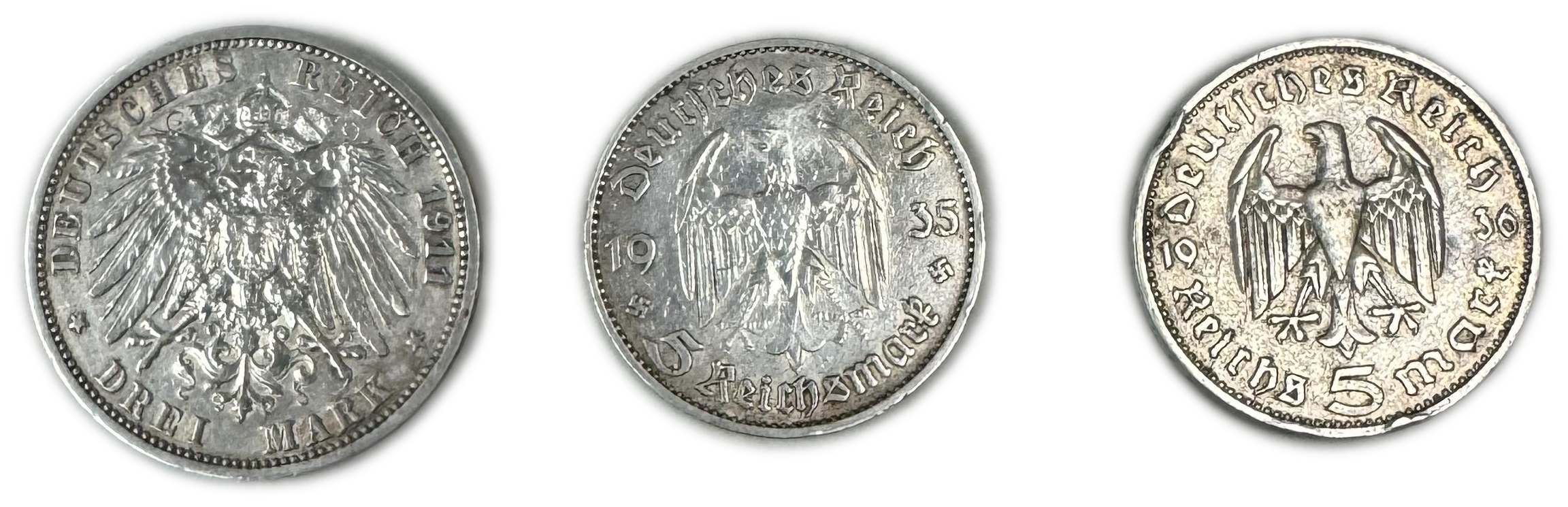 Germany - a group of 3 German coins, all made of silver - different values, years and conditions