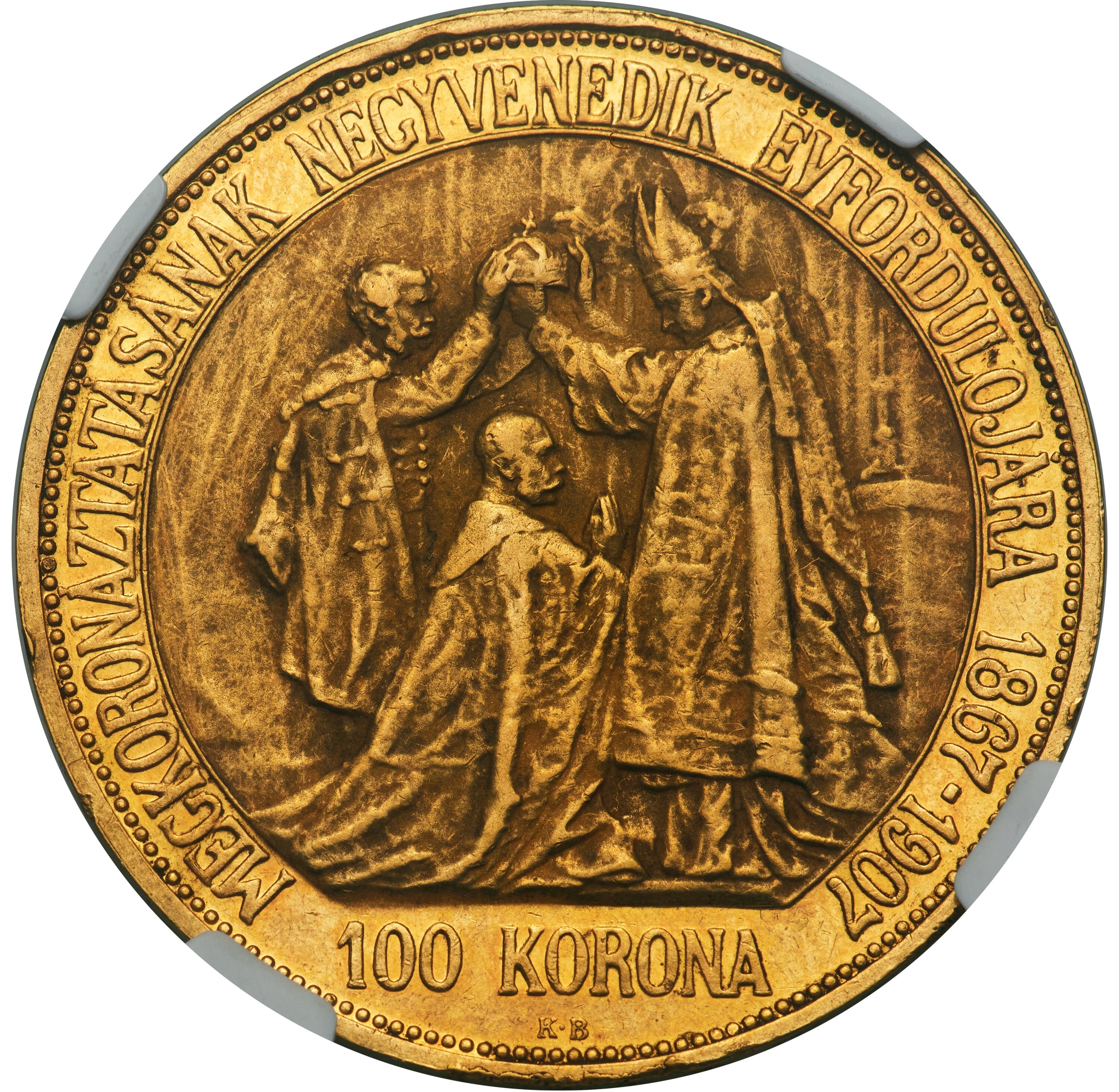Hungary - 100 Korona 1907 - Francis Joseph I Coronation - NGC AU 55 - Gold 900, 33.87g, 36mm - 1 1