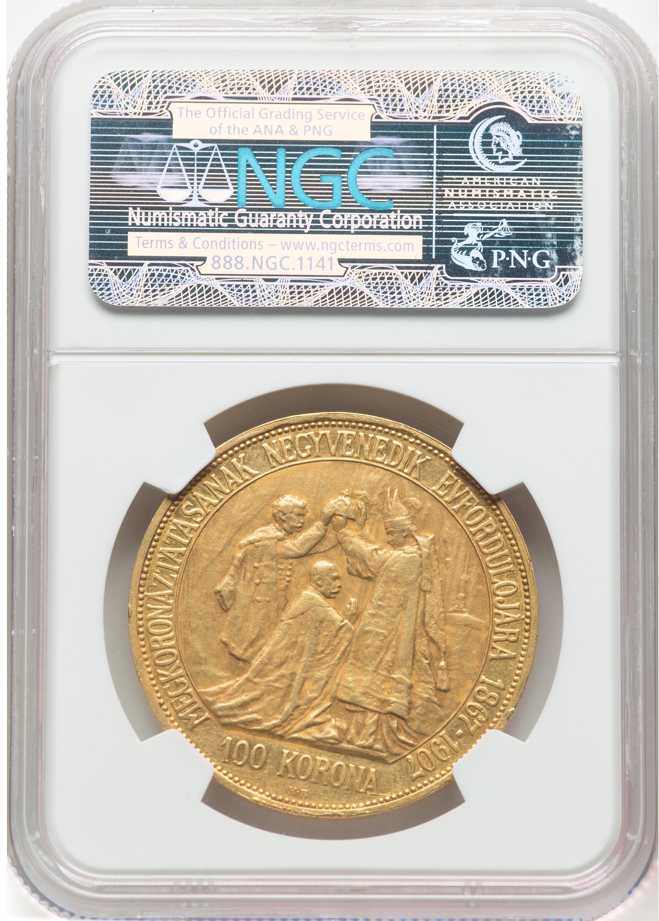 Hungary - 100 Korona 1907 - Francis Joseph I Coronation - NGC AU 55 - Gold 900, 33.87g, 36mm - 1 3