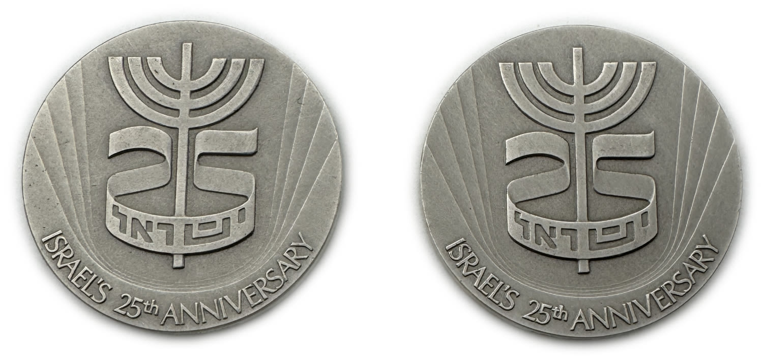 Israel - Pair medals, 25th Anniversary Declaration of Independence 1973 - Silver 935, 45g, 45mm - 1 0