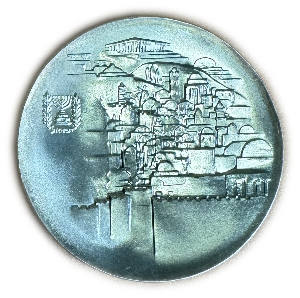 Israel - a pair of 10 Lira coins 1968 - one with a minting error, Restrike after double vrockage - Jerusalem - UNC - 1 3