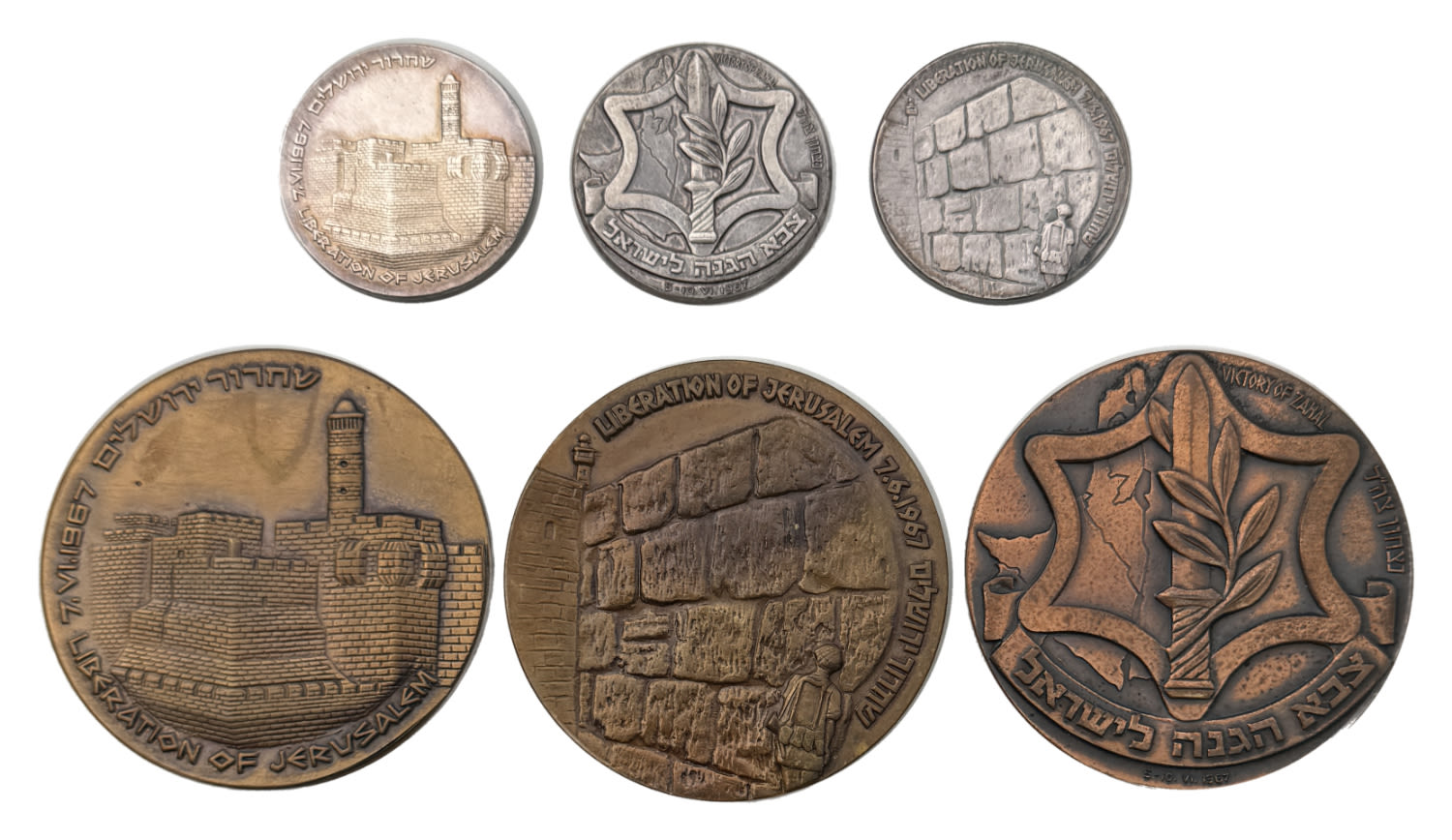 Israel - a group of 6 medals commemorating the victory in the Six Day War, 3 made of silver 999 35mm (30 g each), 3 ... - 1 1