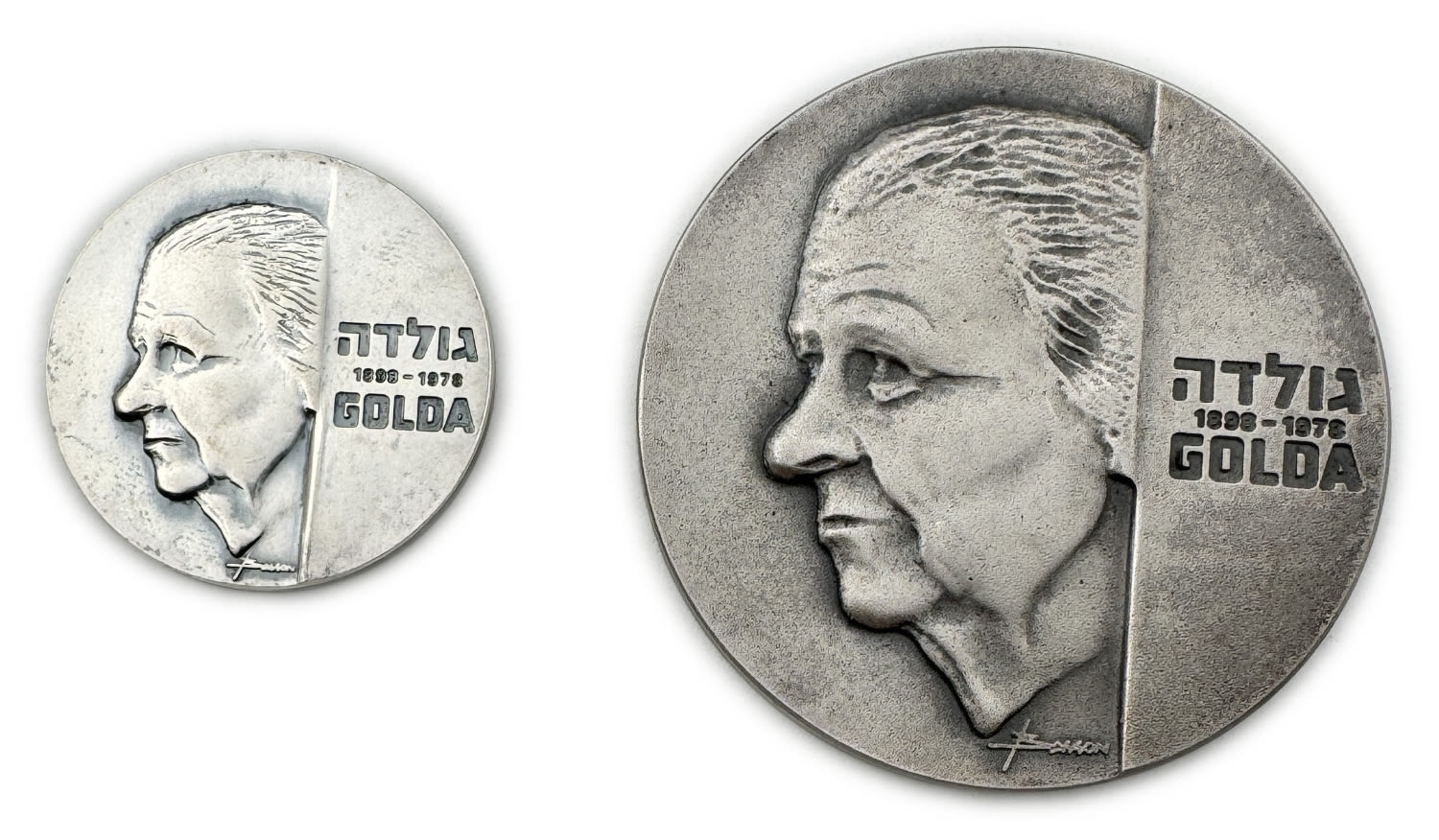 Israel - A pair of medals, in memory of Prime Minister Golda Meir 1898-1978 - Silver 935,99g, 29g, 58mm, 35mm - 1 0