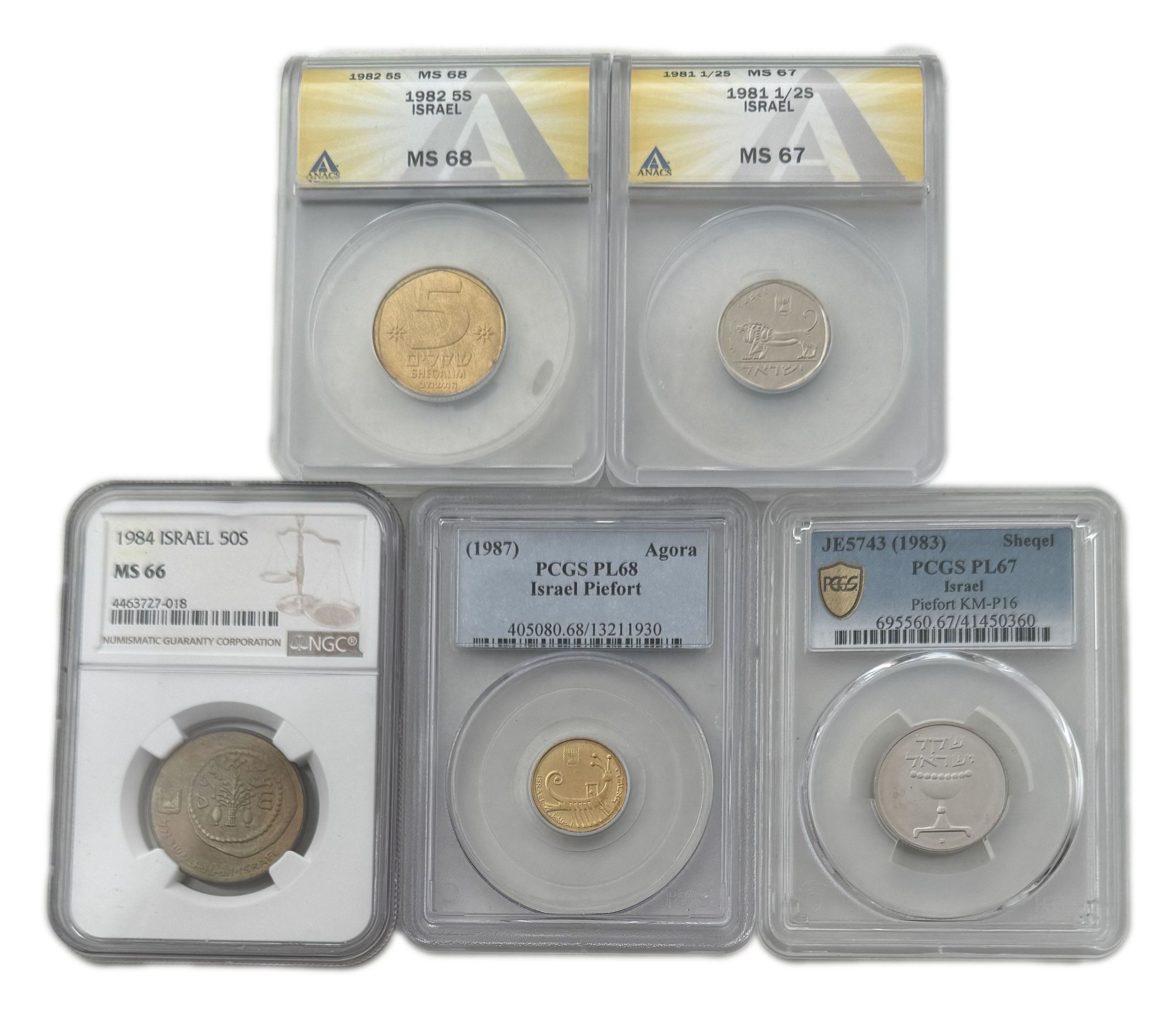 Israel - a group of 5 coins graded by NGC, PCGS and ANACS - 1 0