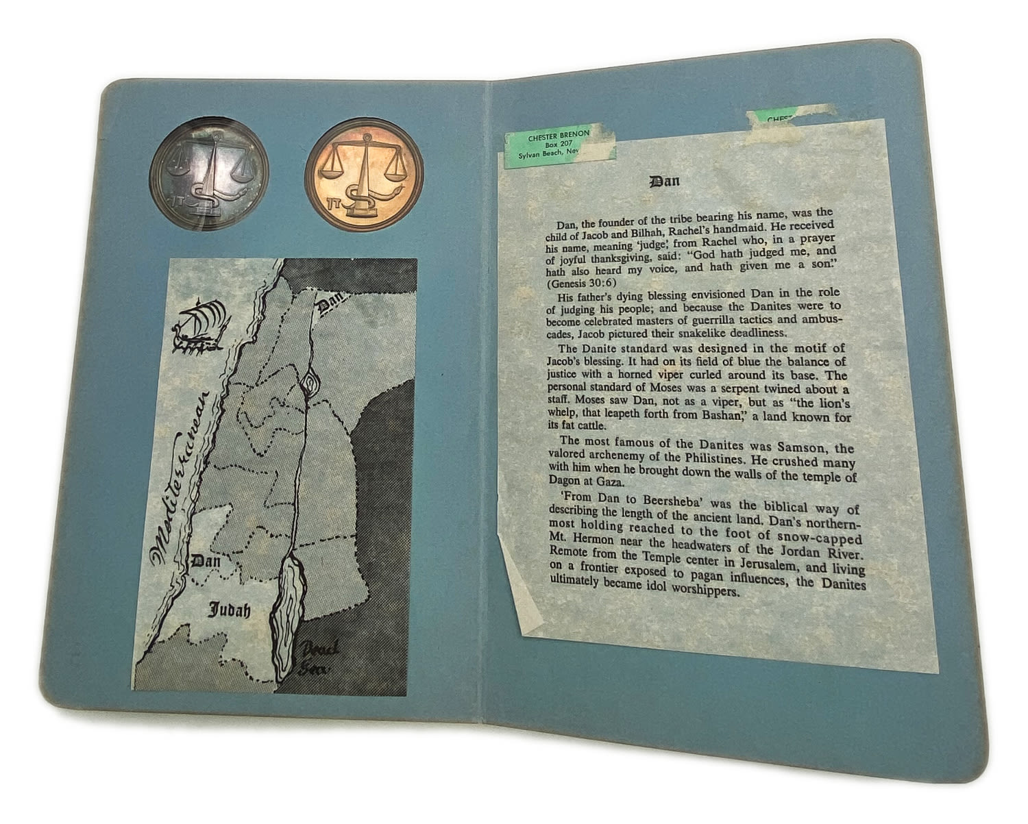 Israel - a pair of bronze and silver "Dan" medals, are in a fancy album with explanations in English - 1 3