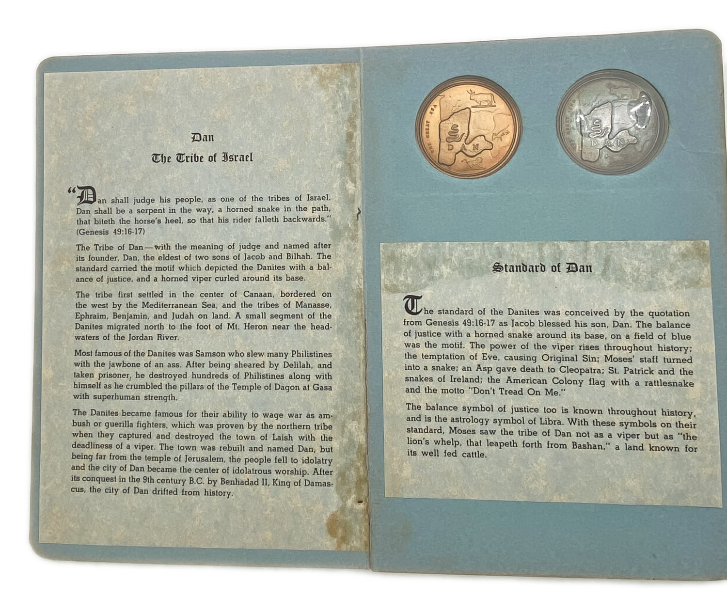 Israel - a pair of bronze and silver "Dan" medals, are in a fancy album with explanations in English - 1 2