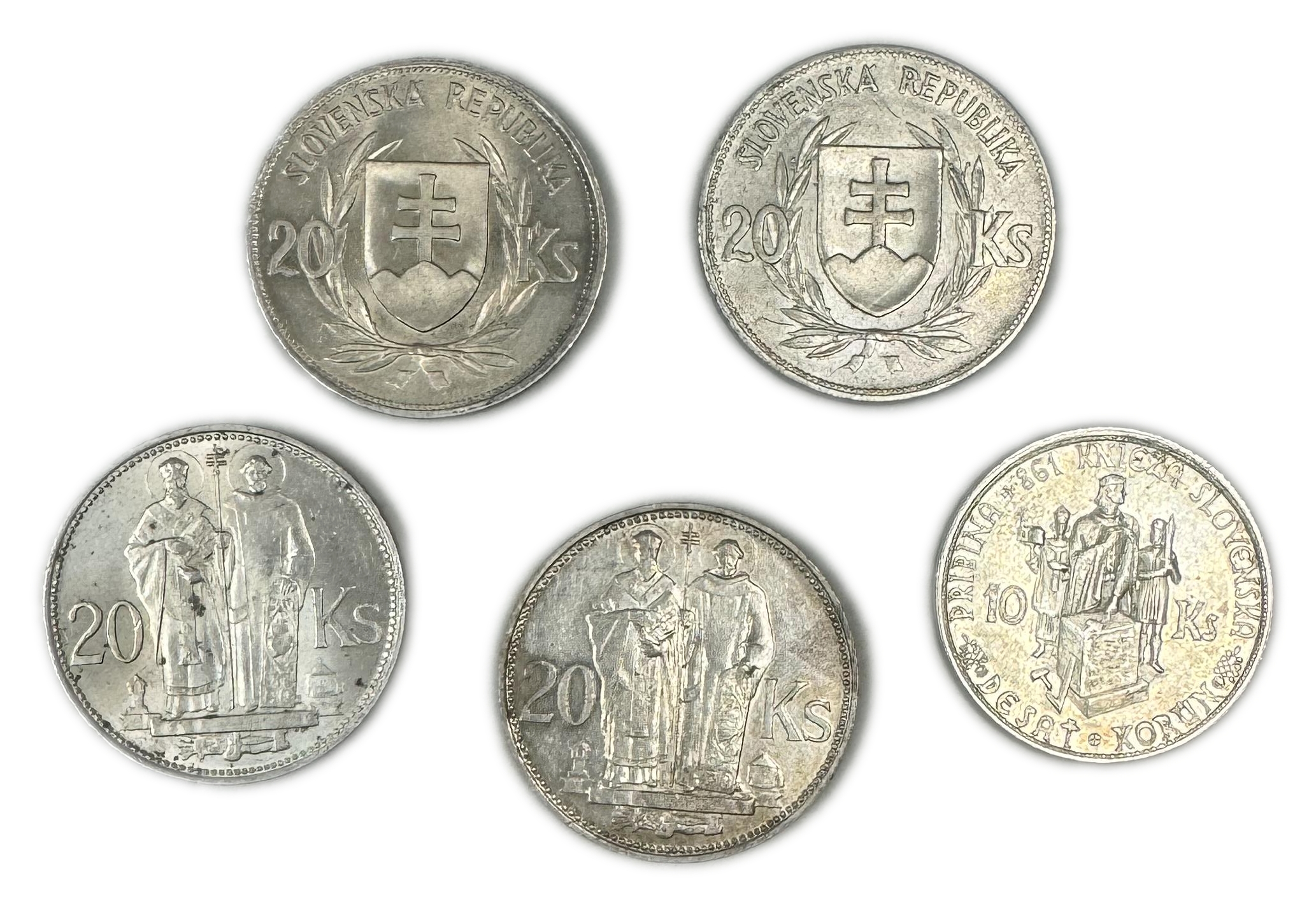 Slovakia - Lot of 5 Silver coins of 10, 20 Korun - Different years and conditions - 1 1