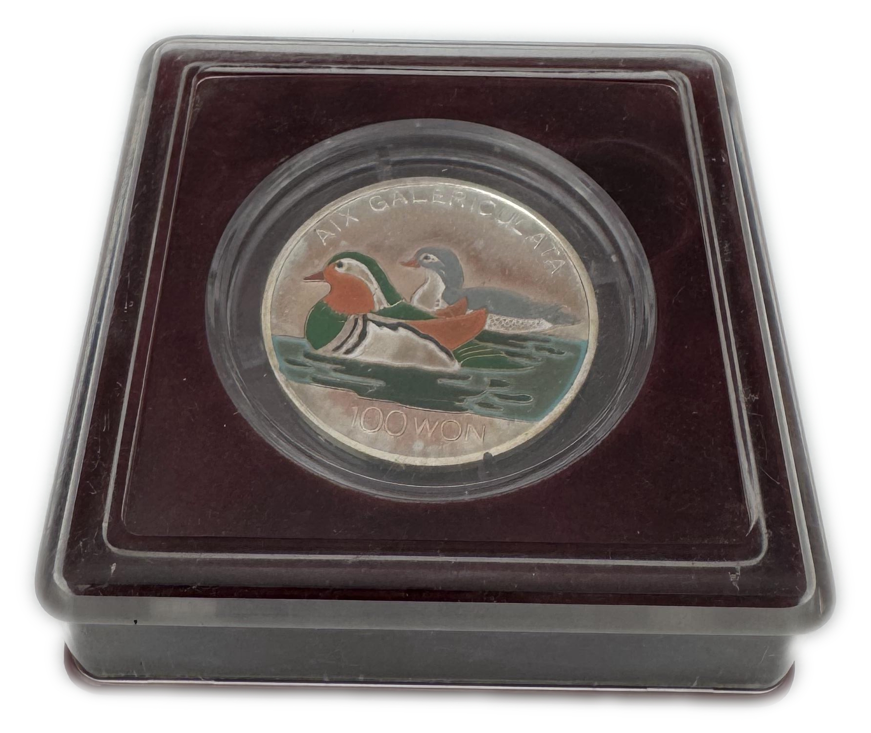 North Korea - 100 Won 1995 - Mandarin Ducks - Silver 999, 7g, 30.5mm - 1 2