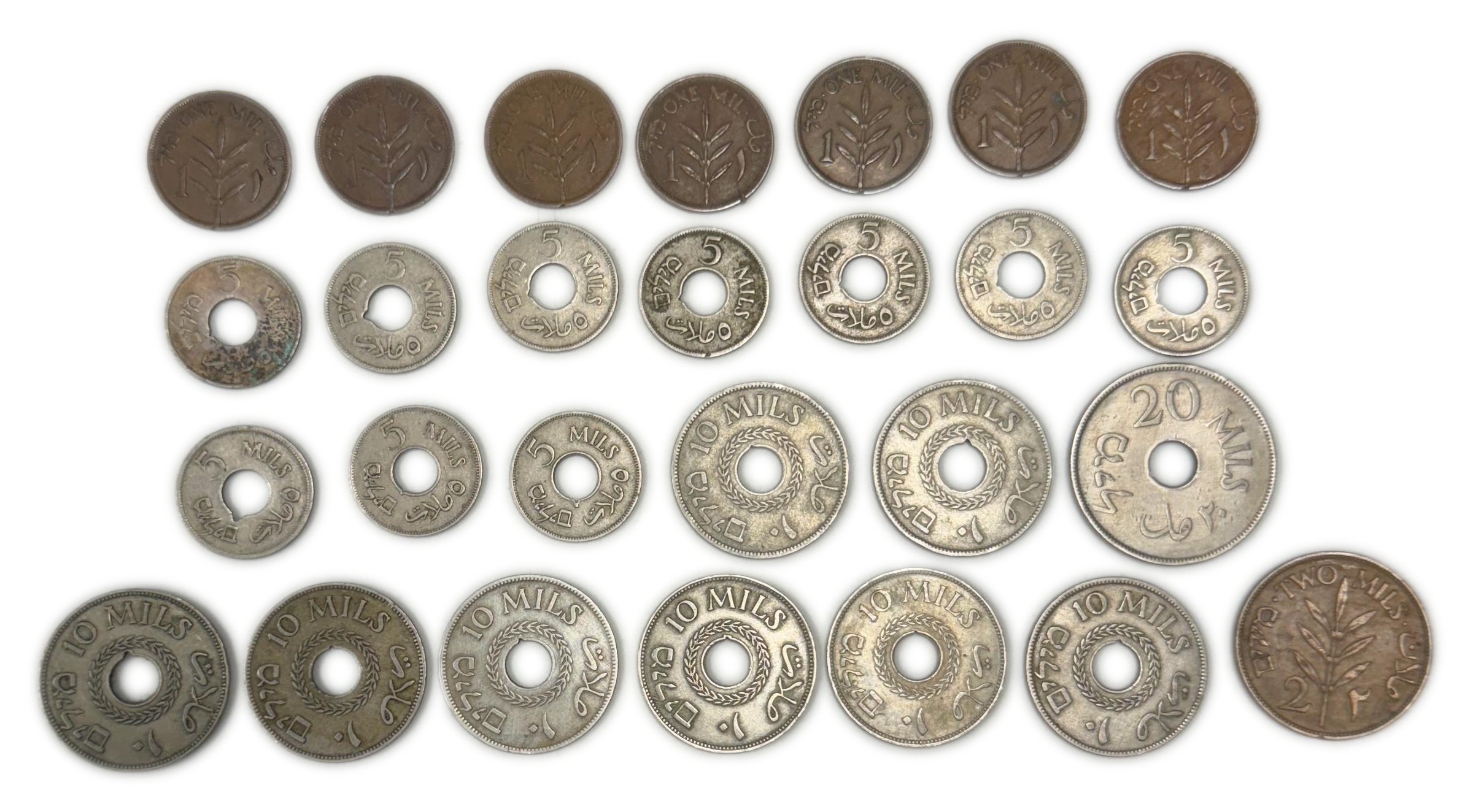 Palestine – Lot of 32 coins of 1, 2, 5, 10 and 20 Mils – Different years and conditions - 1 3