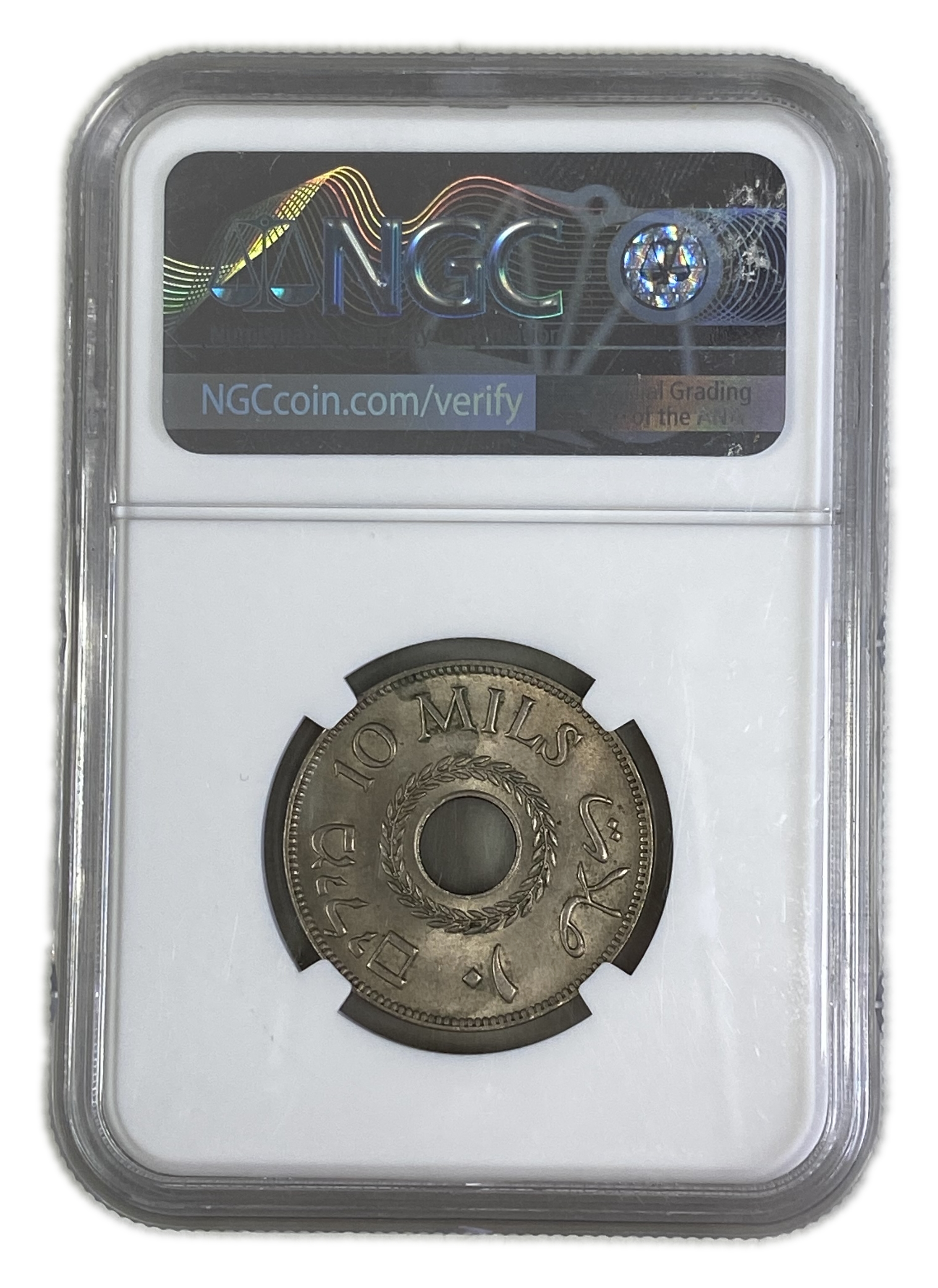 Palestine - 10 Mils 1946 - Mint Error, Obverse Lamination - NGC MS 63 - 1 3