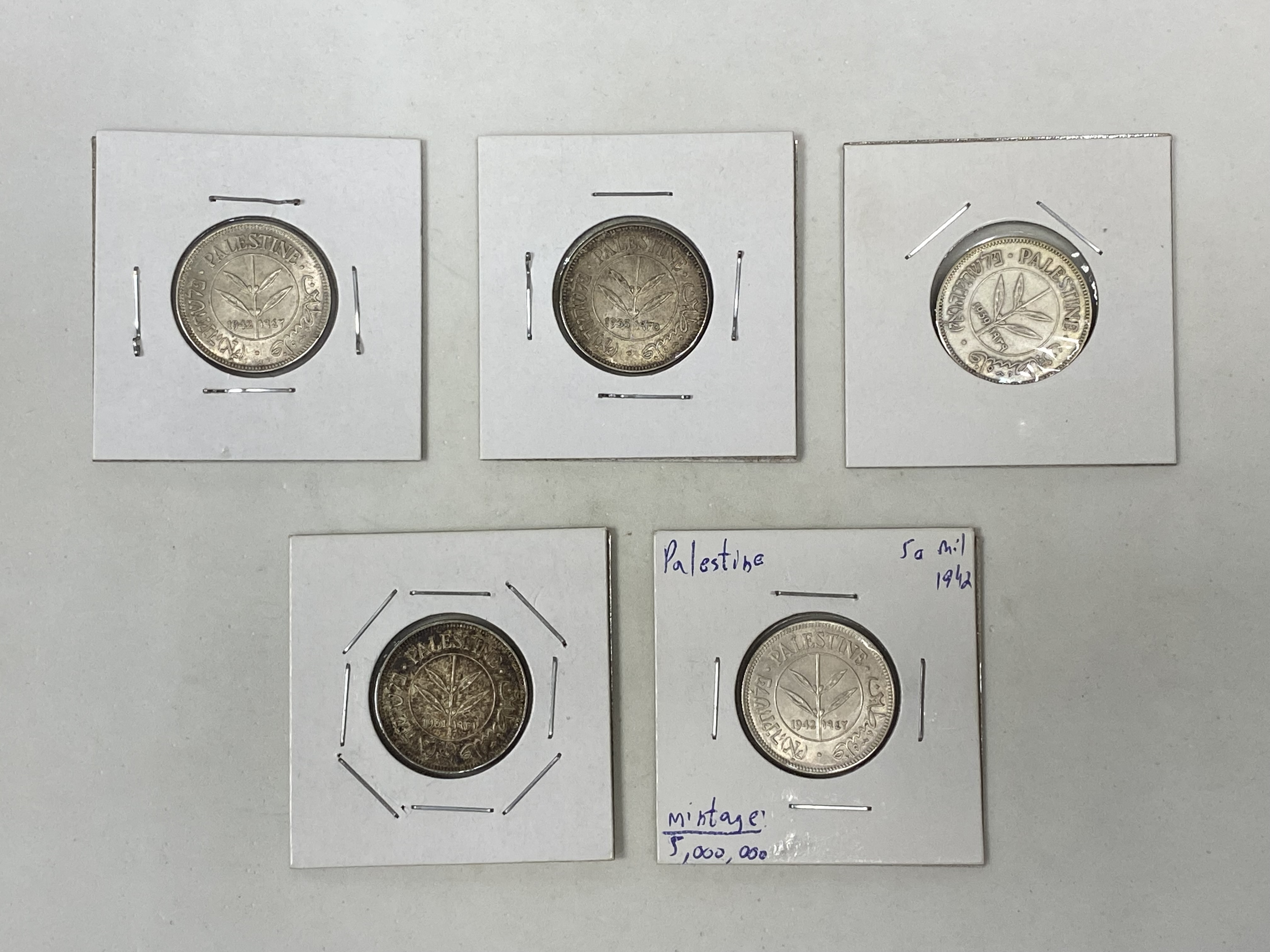 Palestine - Lot of 5 coins 50 mils 1935, 1931, 1939, 1942 - XF-UNC - 1 0