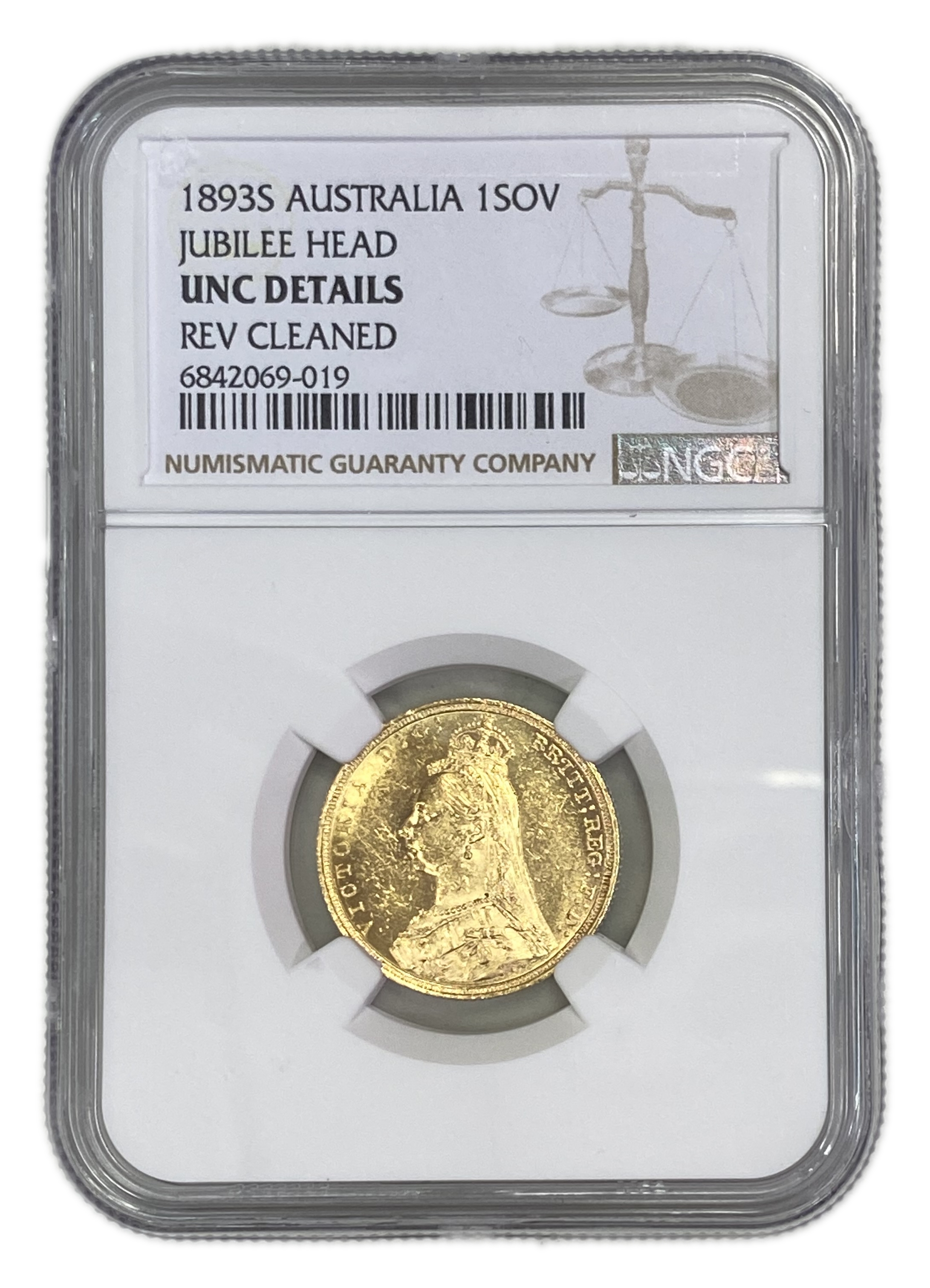 England (Great Britain) – Australia Sydney – 1 Sovereign 1893 S – Victoria – NGC UNC DETAILS - Gold 917, 7.988g - 1 0