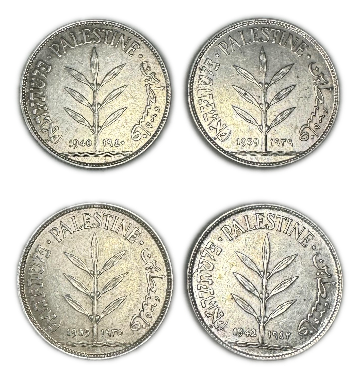 Palestine - Lot of 4 coins 100 mil 1935, 1939, 1940, 1942 - XF-AU - 1 0