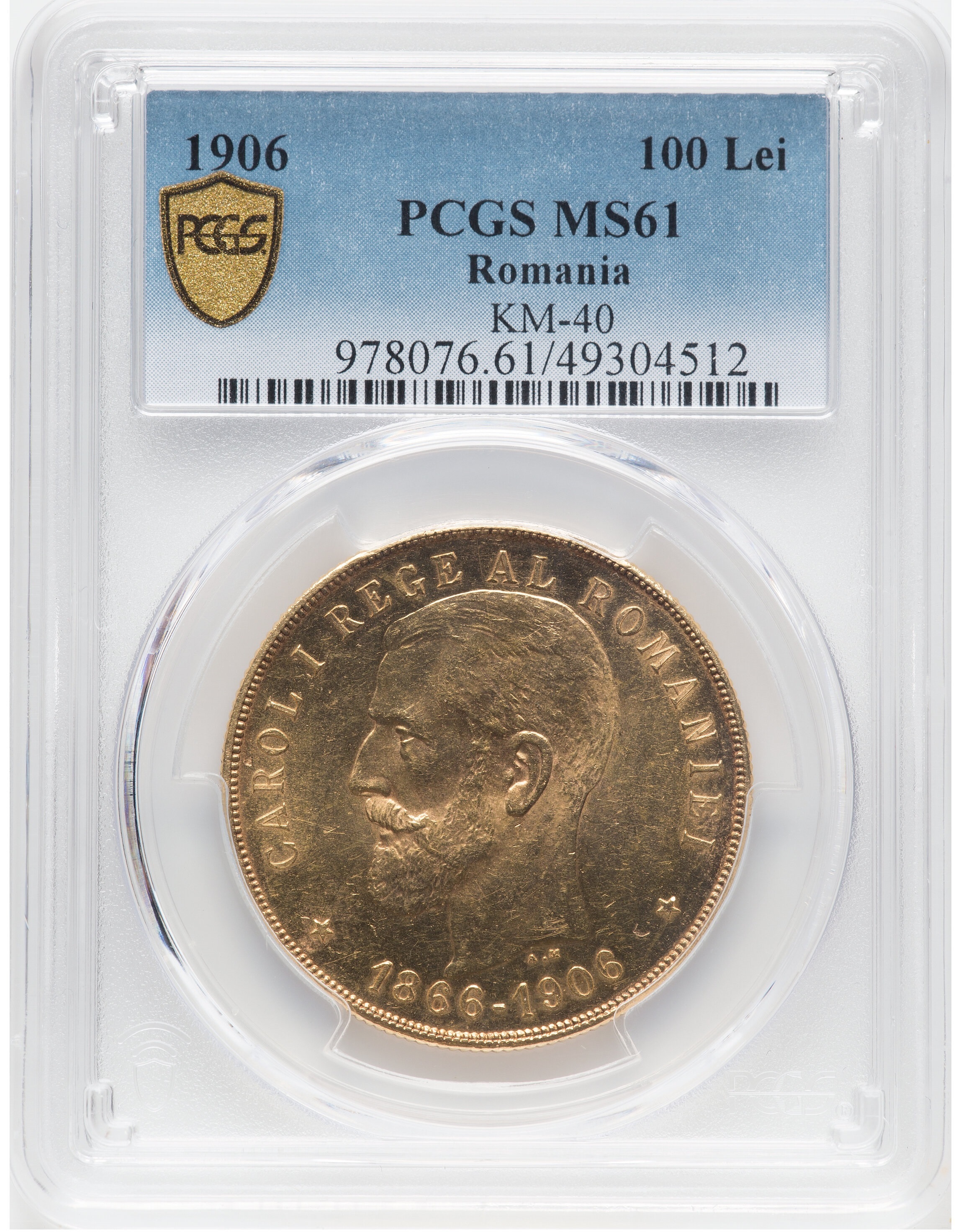 Romania - 100 Lei 1906 - Carol I Reign of Carol I - PCGS MS 61 - Rare - Gold 900, 32.26g, 36mm - 1 2