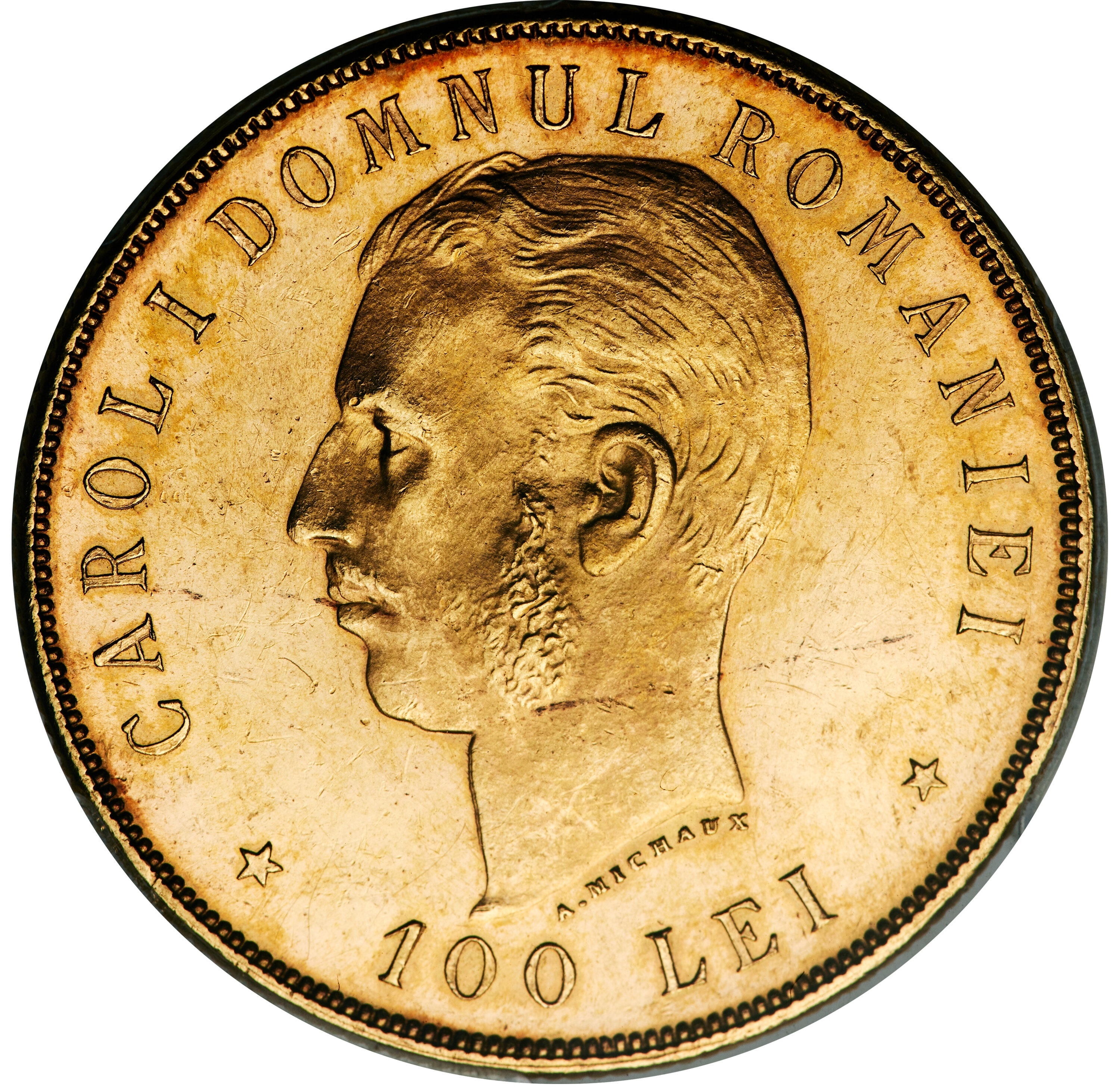 Romania - 100 Lei 1906 - Carol I Reign of Carol I - PCGS MS 61 - Rare - Gold 900, 32.26g, 36mm - 1 1