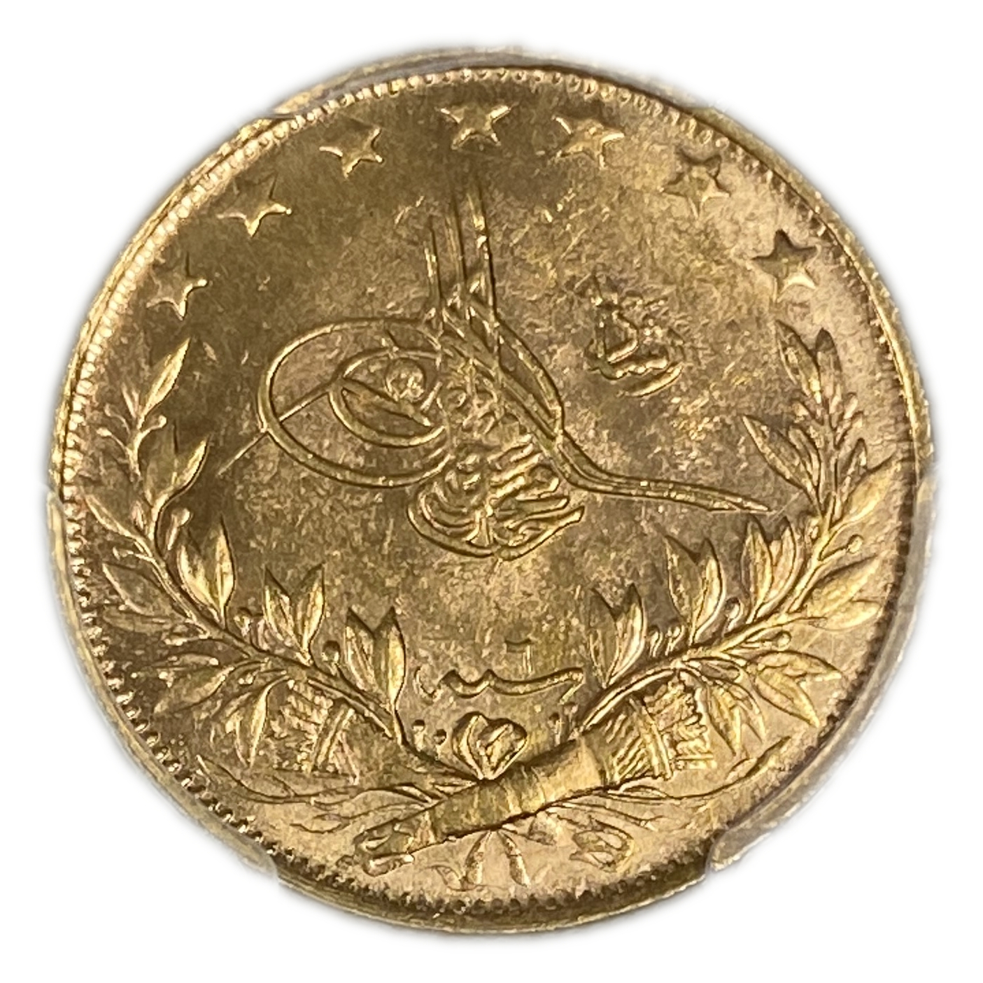Turkey / Ottoman Empire - 100 Kurush 1909 (AH 1327/6) - Mehmed V - Gold 916, 7.21g - PCGS MS 62 - 1 0