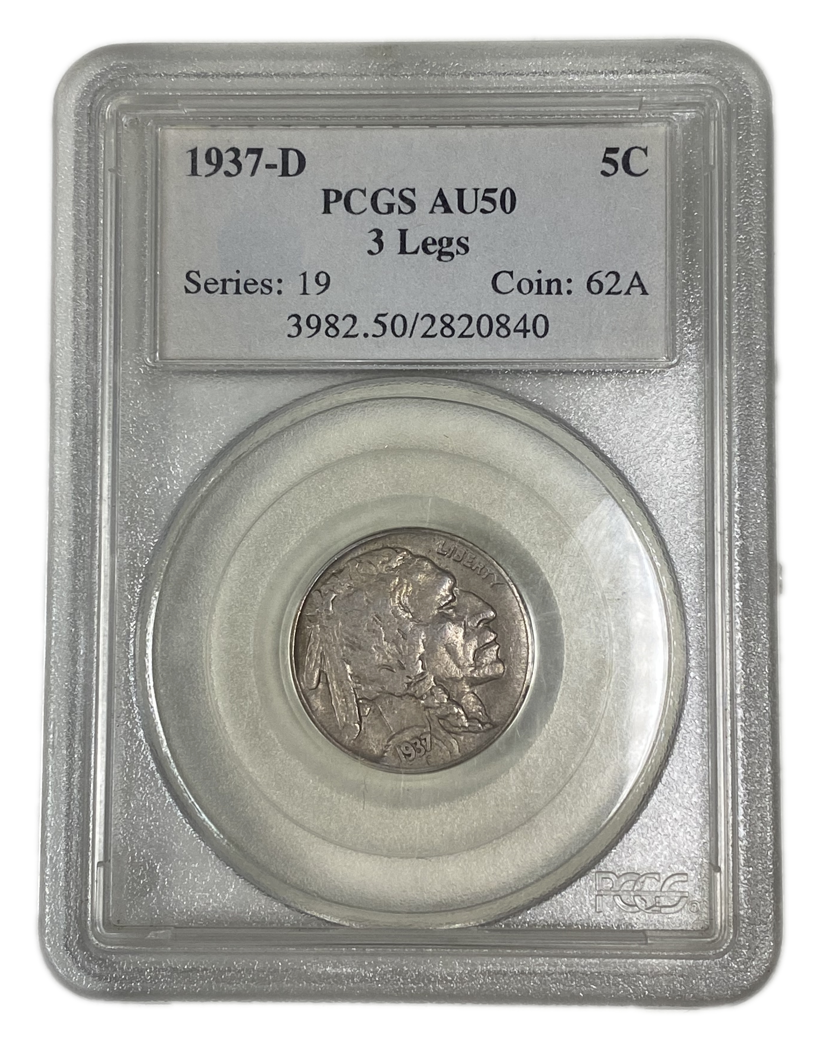 USA - 5 Cents 1937 - 3 Legs - Buffalo Nickel - PCGS AU 50 - 1 2