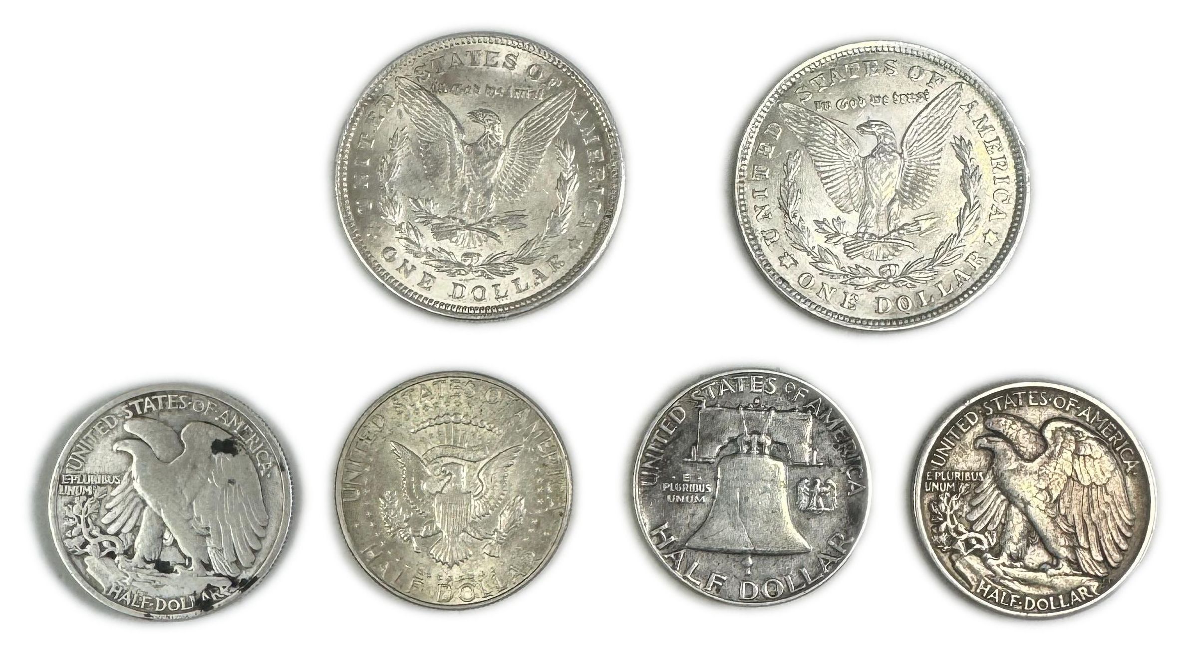 USA - A collection of 6 US coins, different values, conditions and years - all made of silver - 1 1