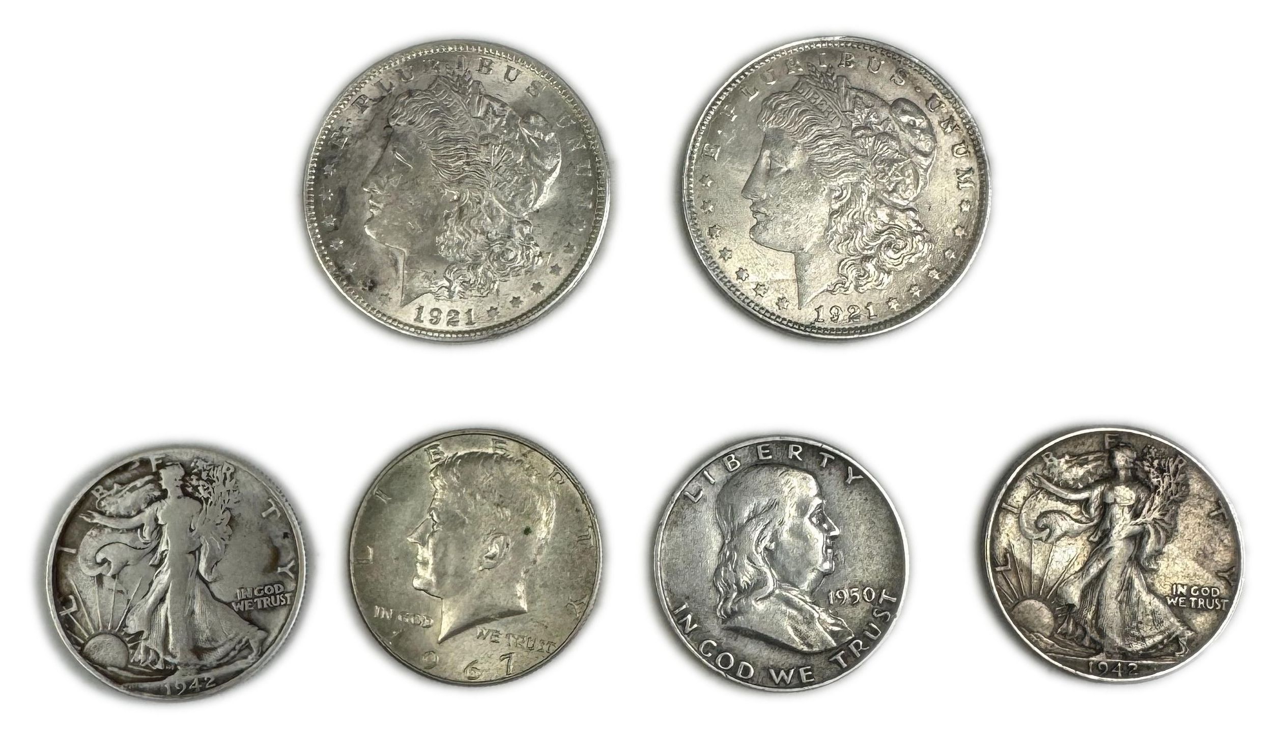 USA - A collection of 6 US coins, different values, conditions and years - all made of silver - 1 0