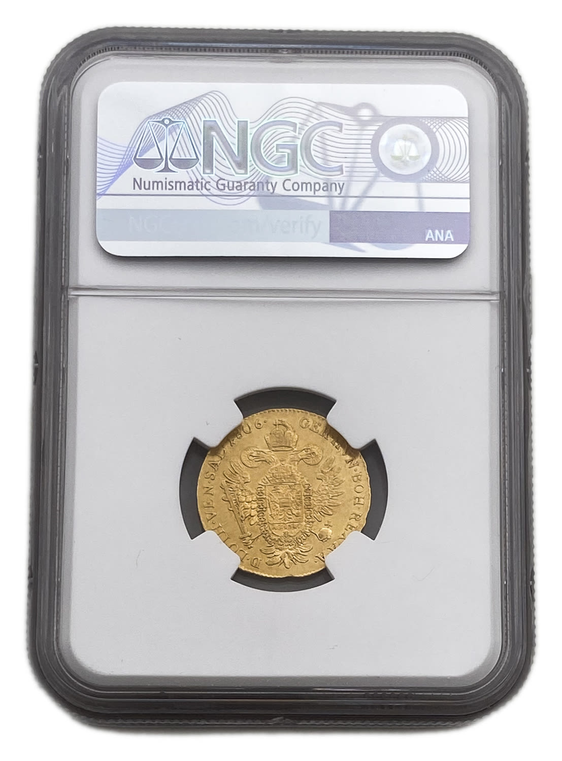 Austria - 1 Ducat 1806 A - Franz II - NGC AU DETAILS - Gold 986, 3.49g, 21mm
Obverse
Lureate ... - 1 3