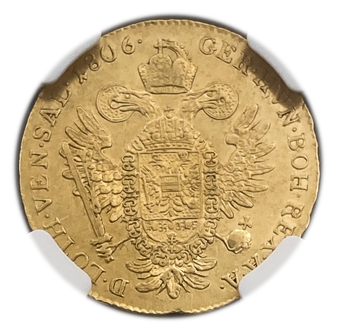 Austria - 1 Ducat 1806 A - Franz II - NGC AU DETAILS - Gold 986, 3.49g, 21mm
Obverse
Lureate ... - 1 1