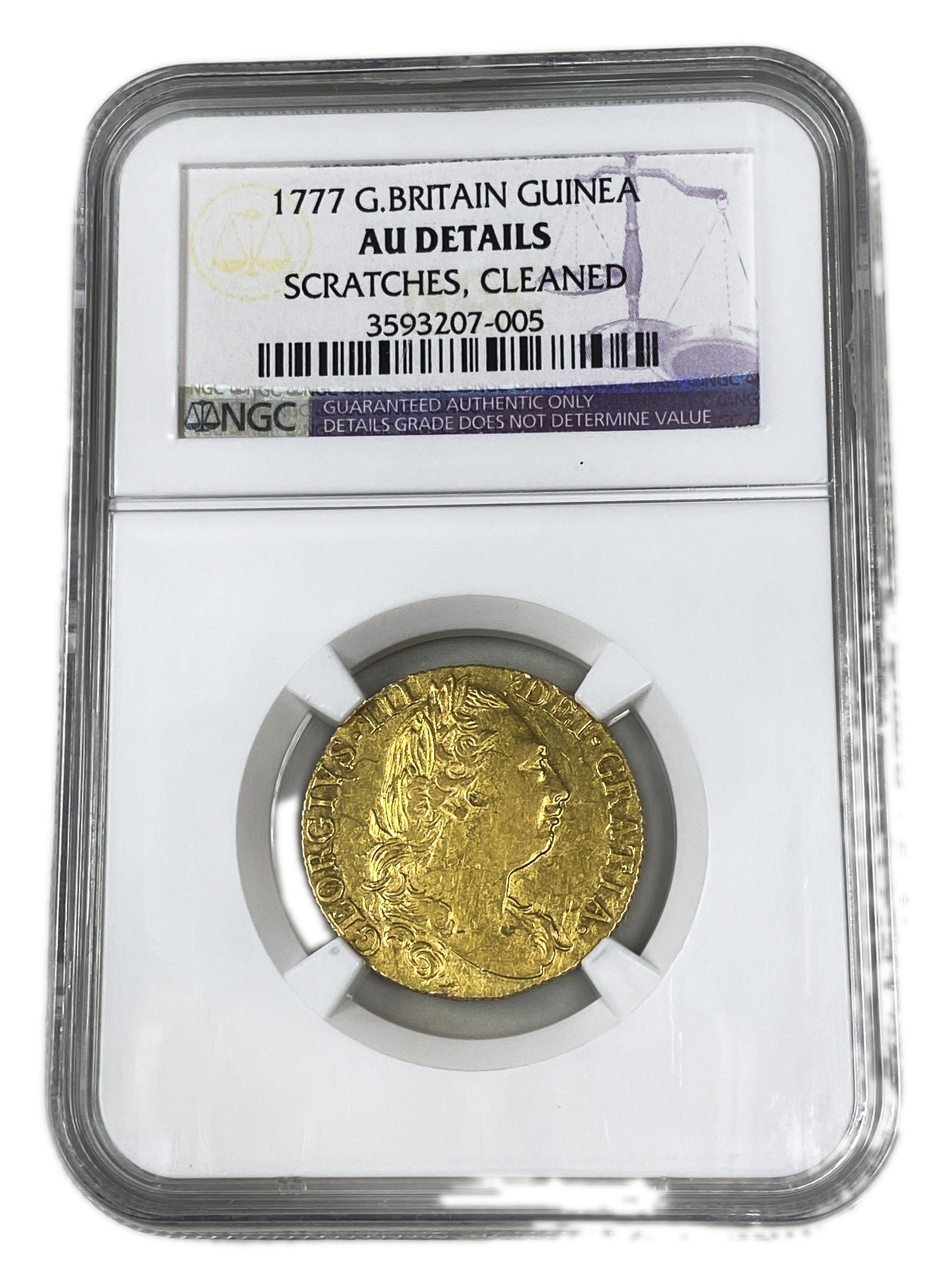England (Great Britain) - 1 Guinea 1777 - NGC AU DETAILS - George III 4th portrait - Gold 917, 8.4g - 1 2