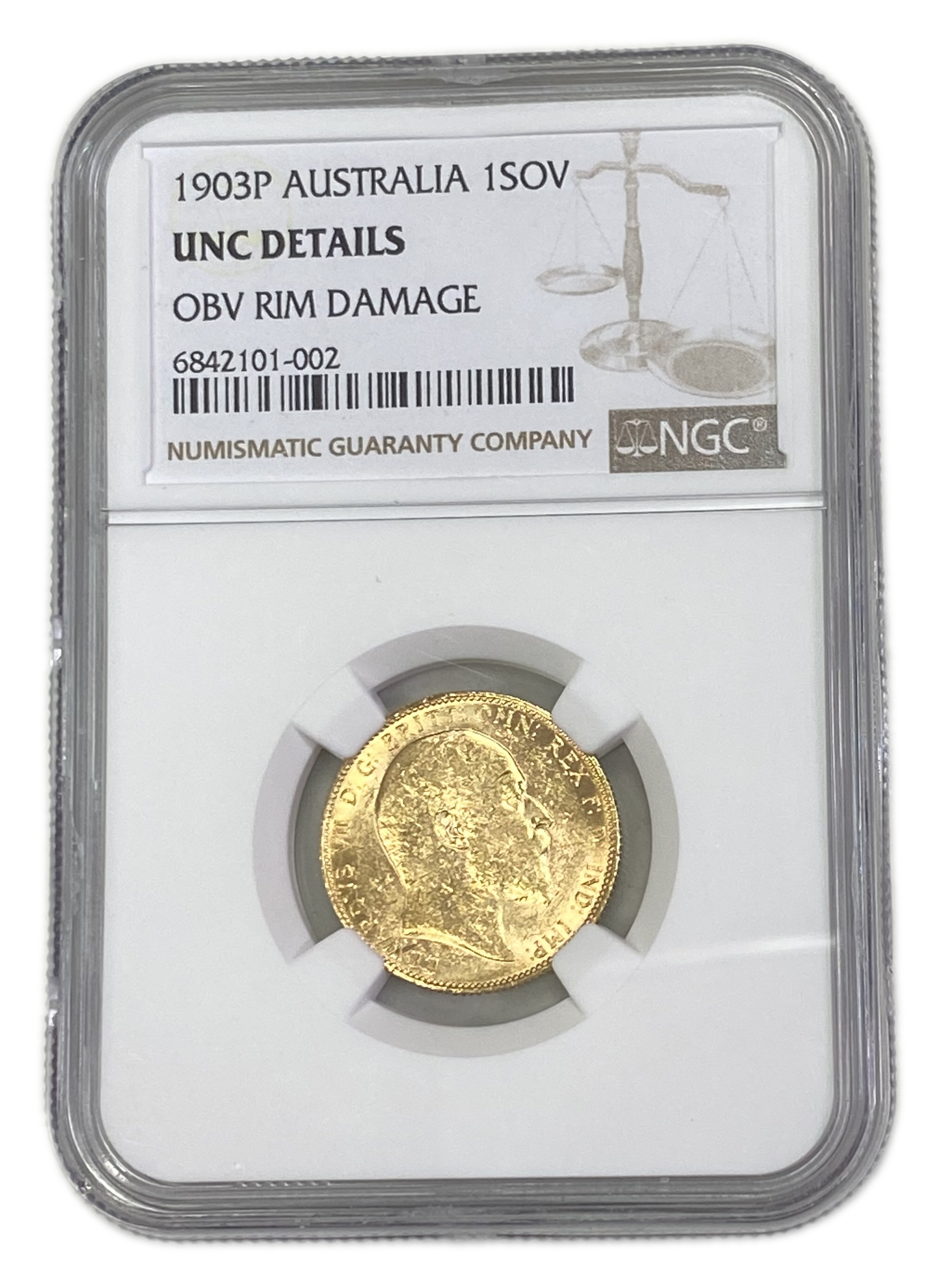 England (Great Britain) – Australia Perth – 1 Sovereign 1903 P – Edward VII – NGC UNC DETAILS - Gold 917, 7.988g - 1 0