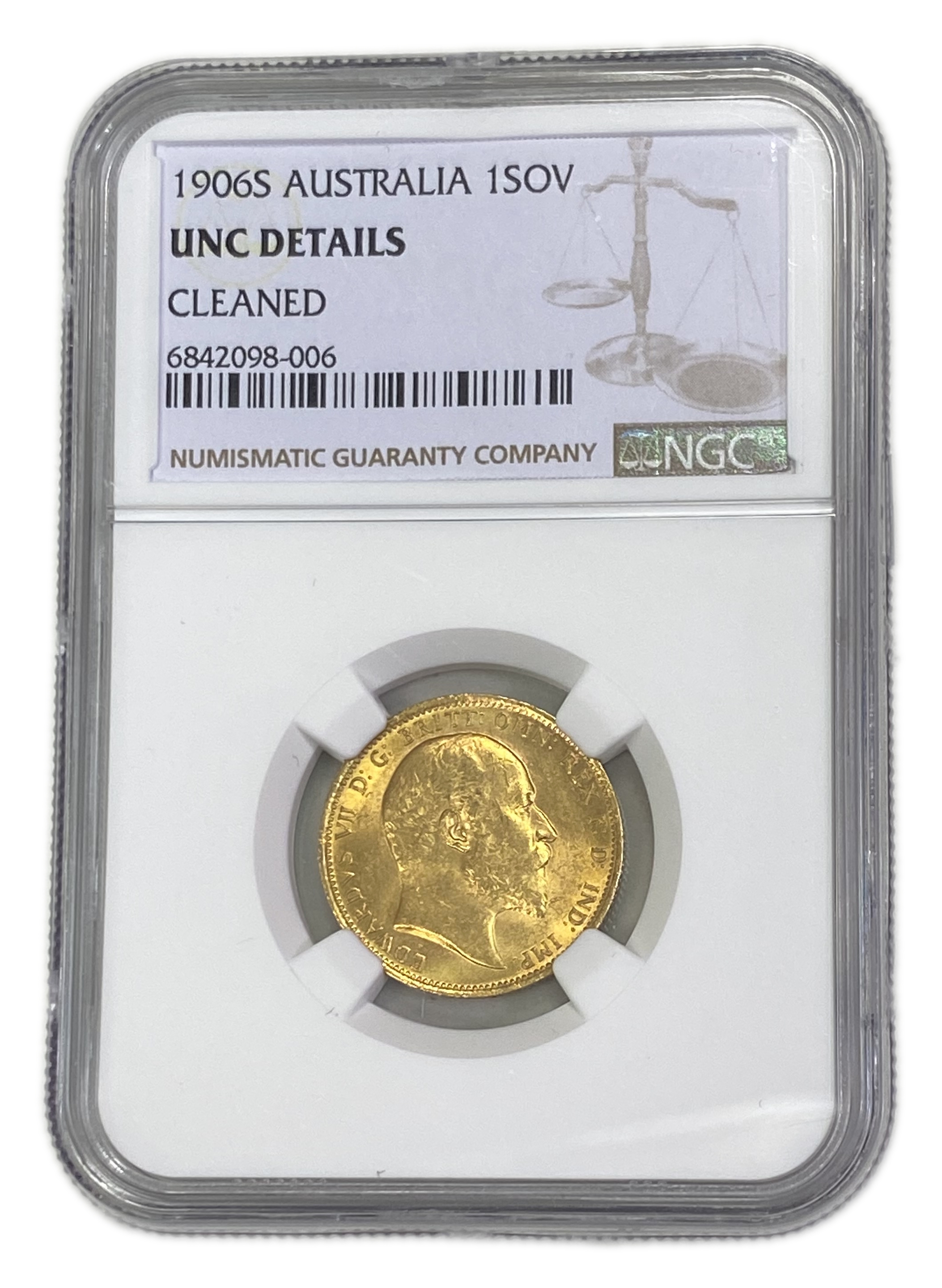 England (Great Britain) – Australia Sydney – 1 Sovereign 1906 S – Edward VII – NGC UNC DETAILS - Gold 917, 7.988g - 1 0