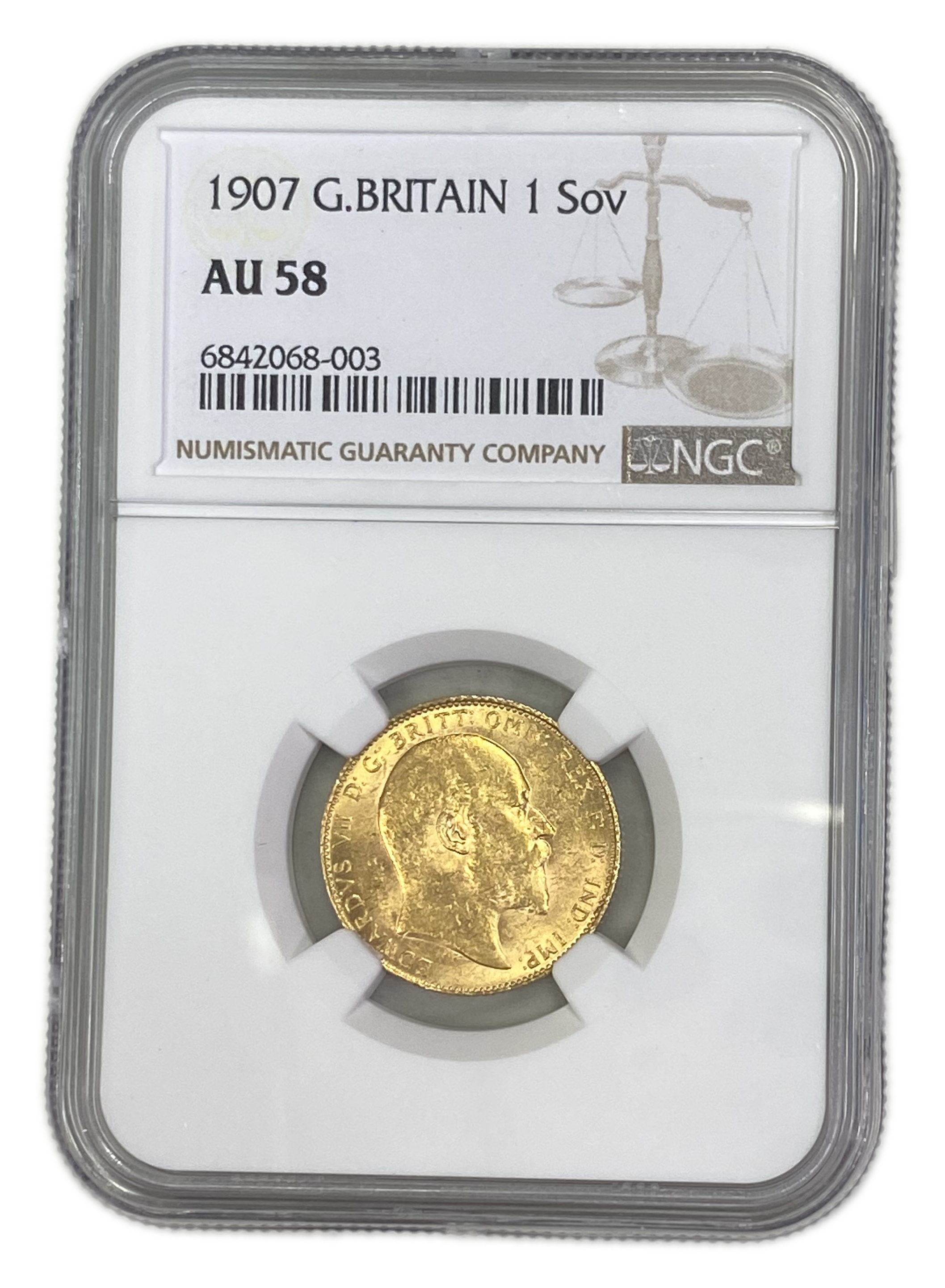 England (Great Britain) – 1 Sovereign 1907 – Edward VII – NGC AU 58 - Gold 917, 7.988g