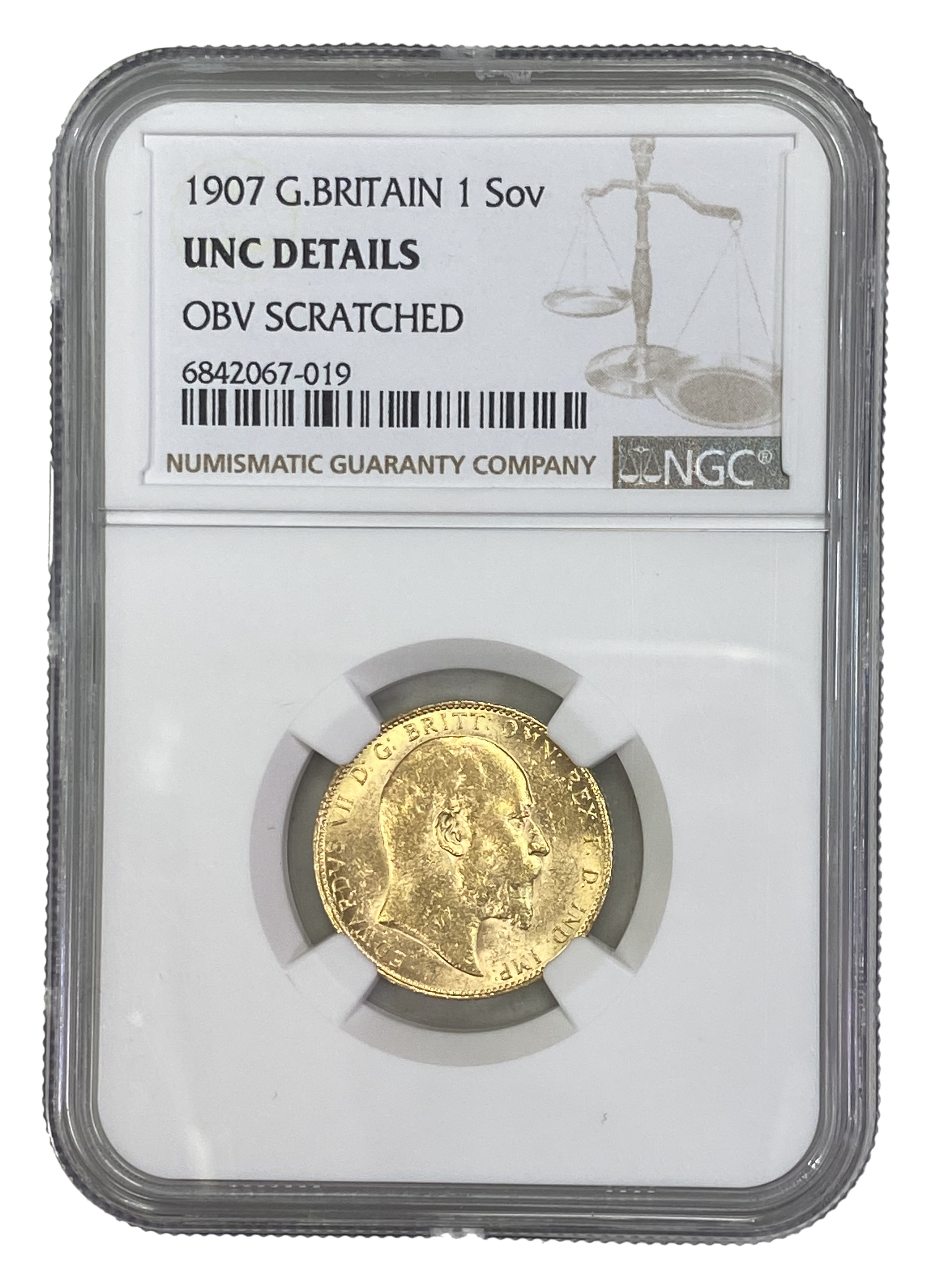 England (Great Britain) – 1 Sovereign 1907 – Edward VII – NGC UNC DETAILS - Gold 917, 7.988g
