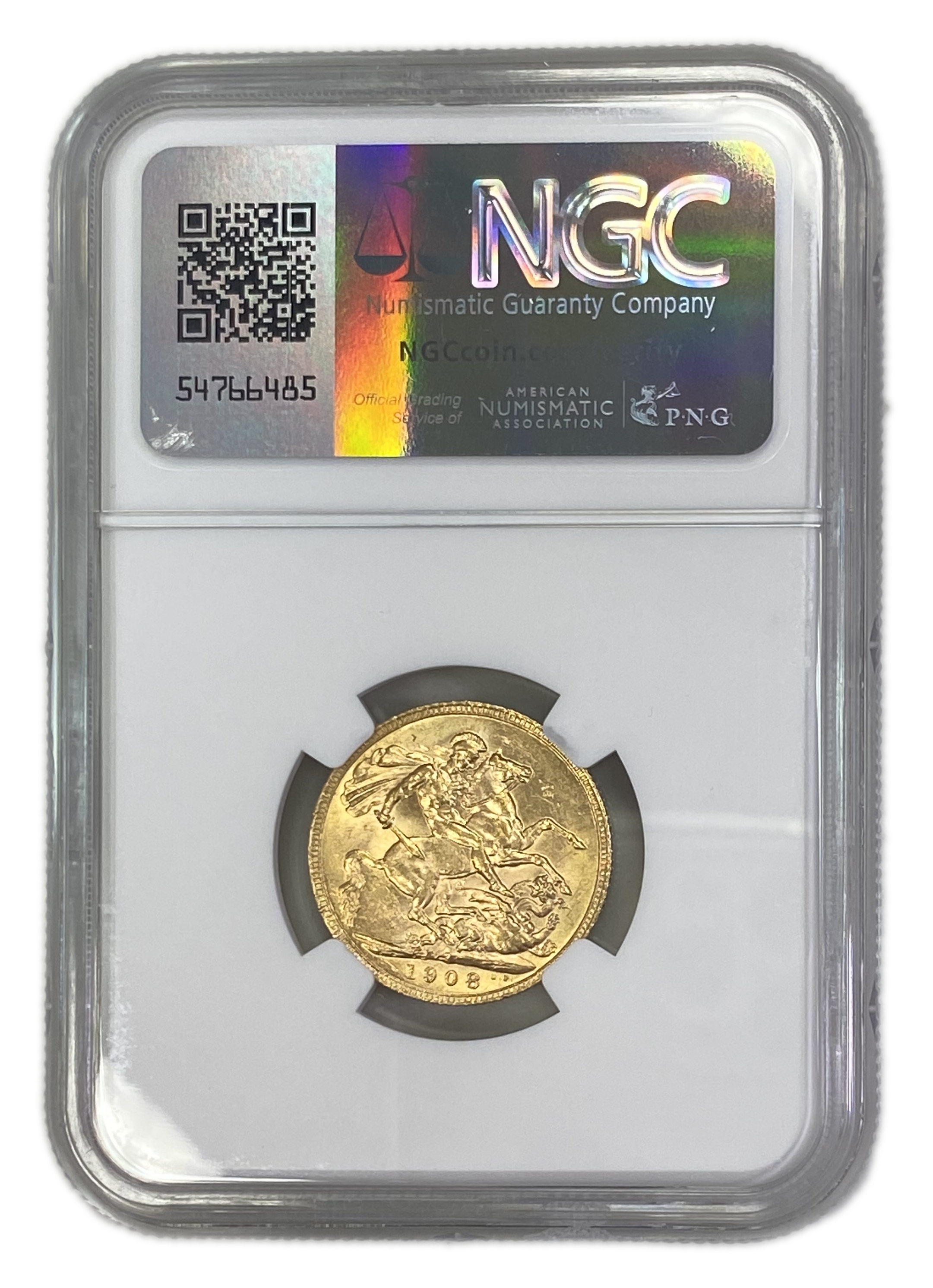 England (Great Britain) – 1 Sovereign 1908 – Edward VII – NGC MS 61 - Gold 917, 7.988g - 1 1