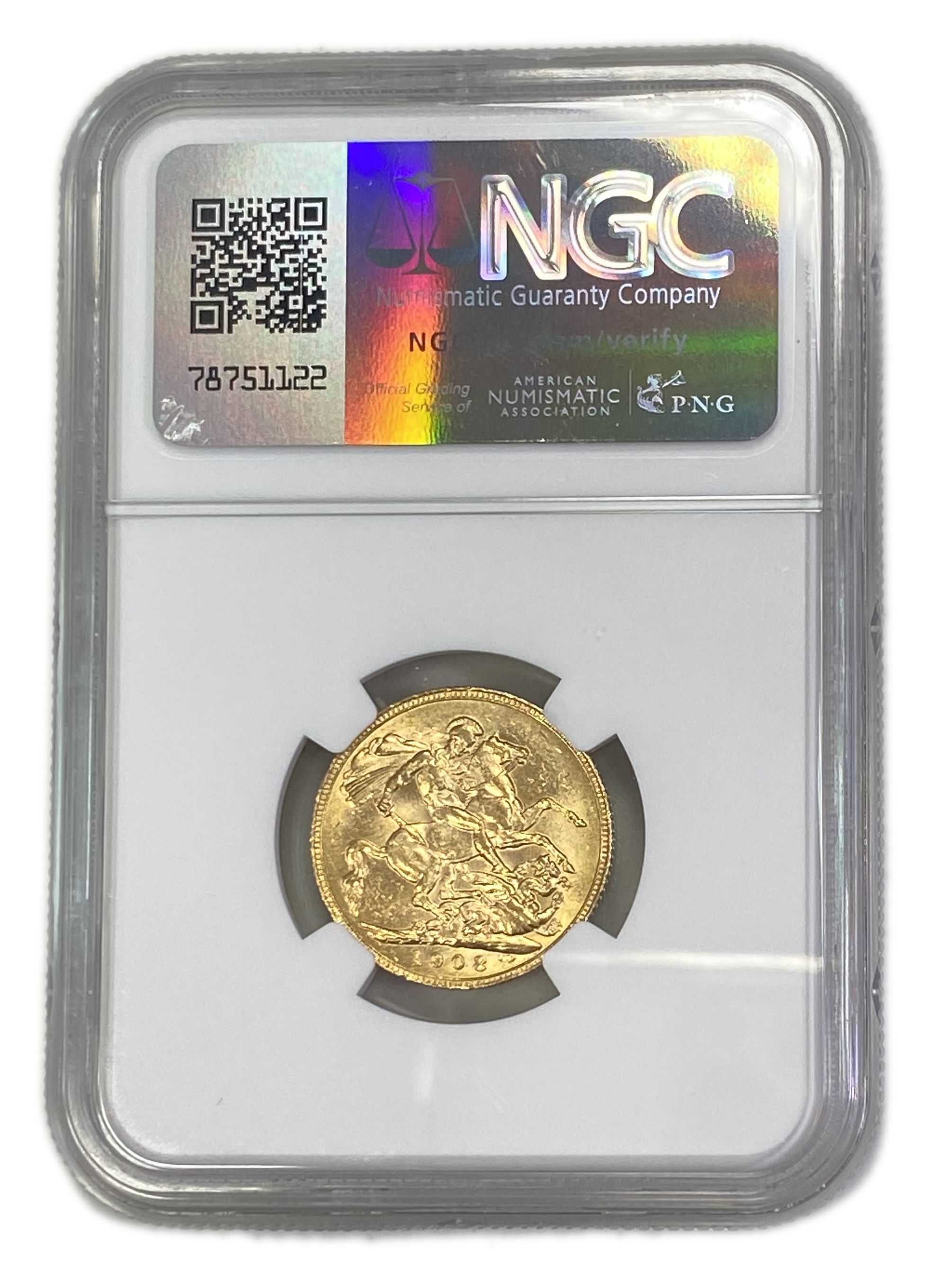 England (Great Britain) – 1 Sovereign 1908 – Edward VII – NGC MS 61 - Gold 917, 7.988g - 1 1
