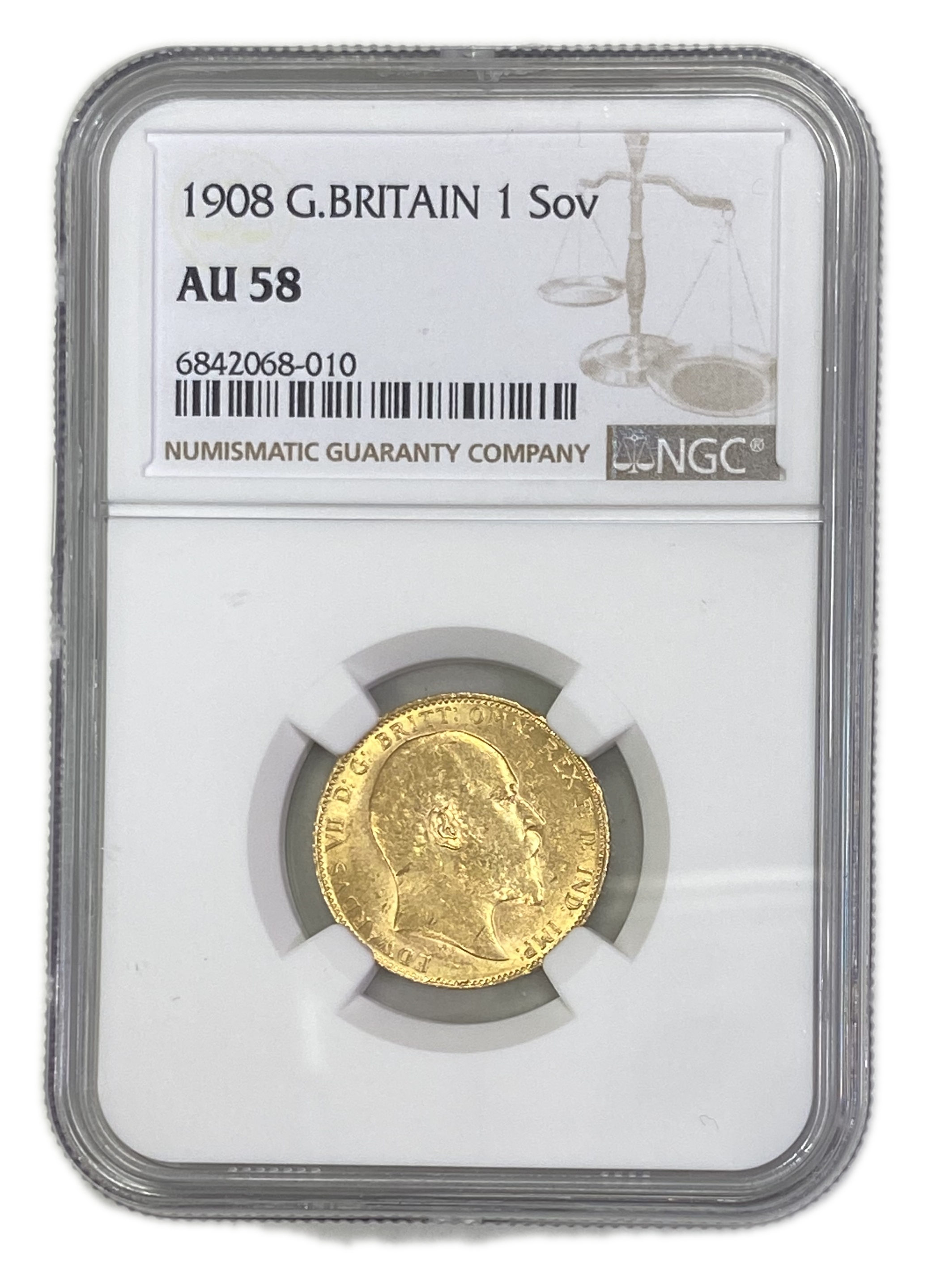 England (Great Britain) – 1 Sovereign 1908 – Edward VII – NGC AU 58 - Gold 917, 7.988g
