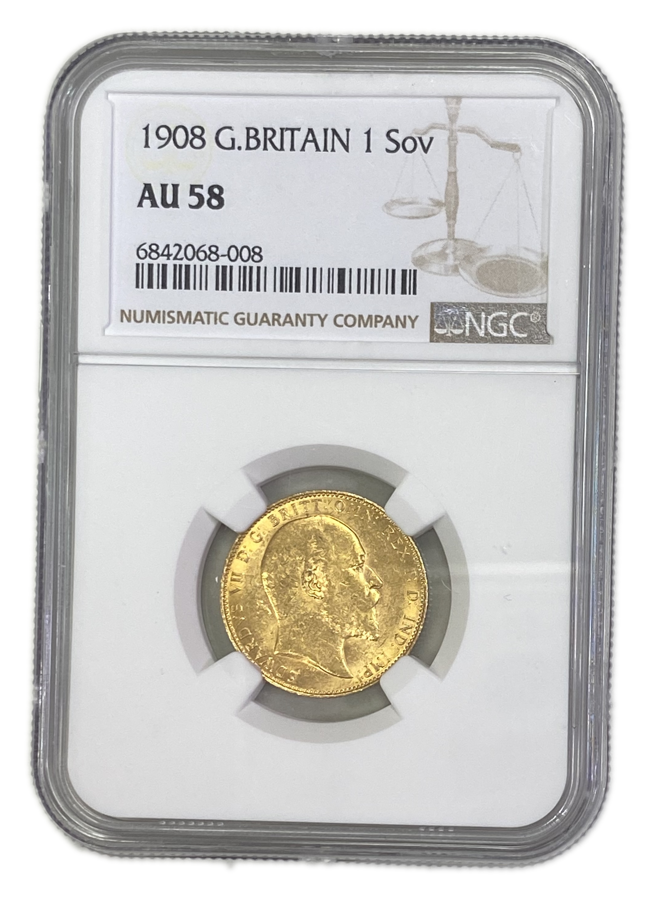 England (Great Britain) – 1 Sovereign 1908 – Edward VII – NGC AU 58 - Gold 917, 7.988g