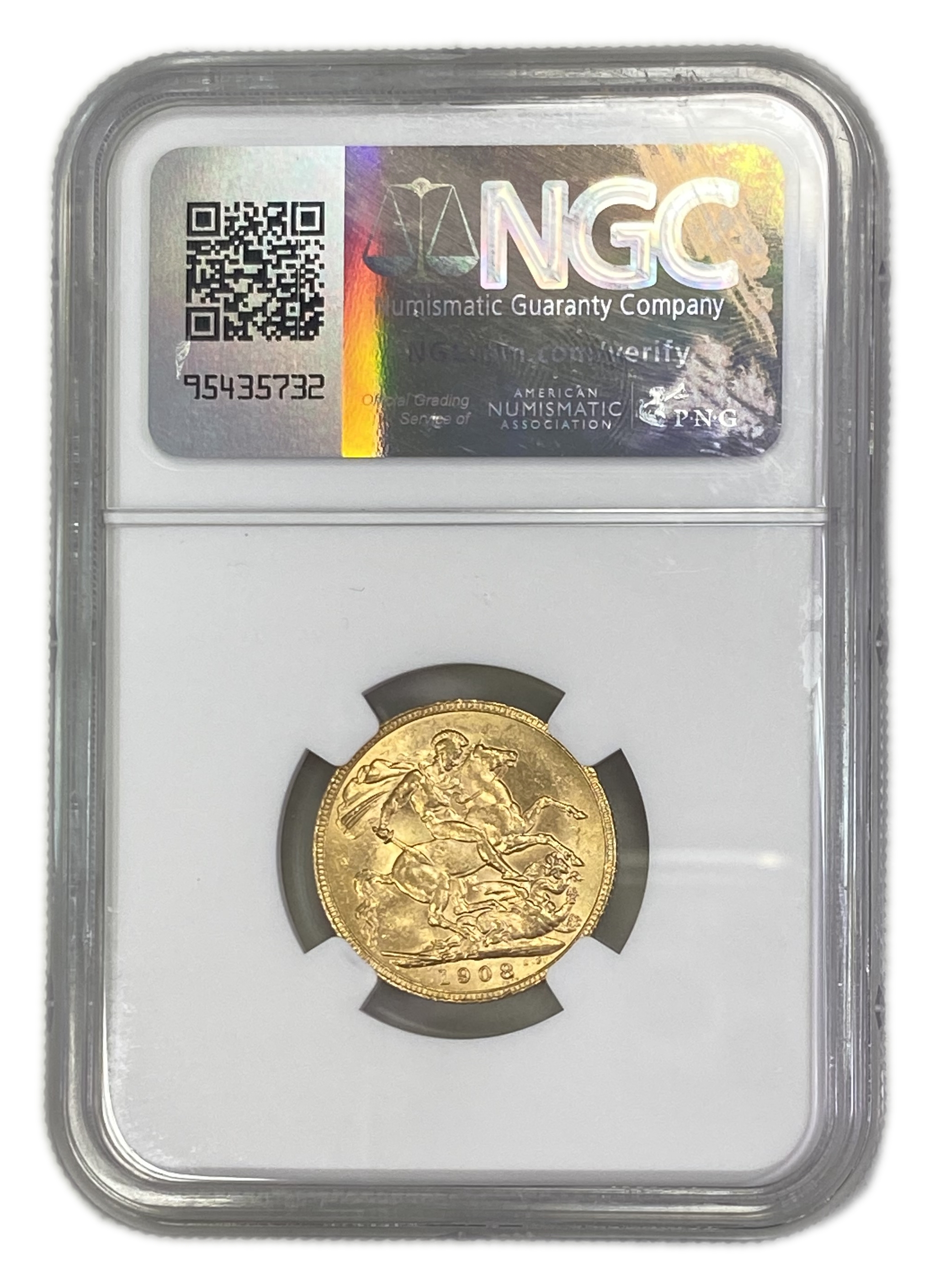 England (Great Britain) – 1 Sovereign 1908 – Edward VII – NGC MS 60 - Gold 917, 7.988g - 1 1