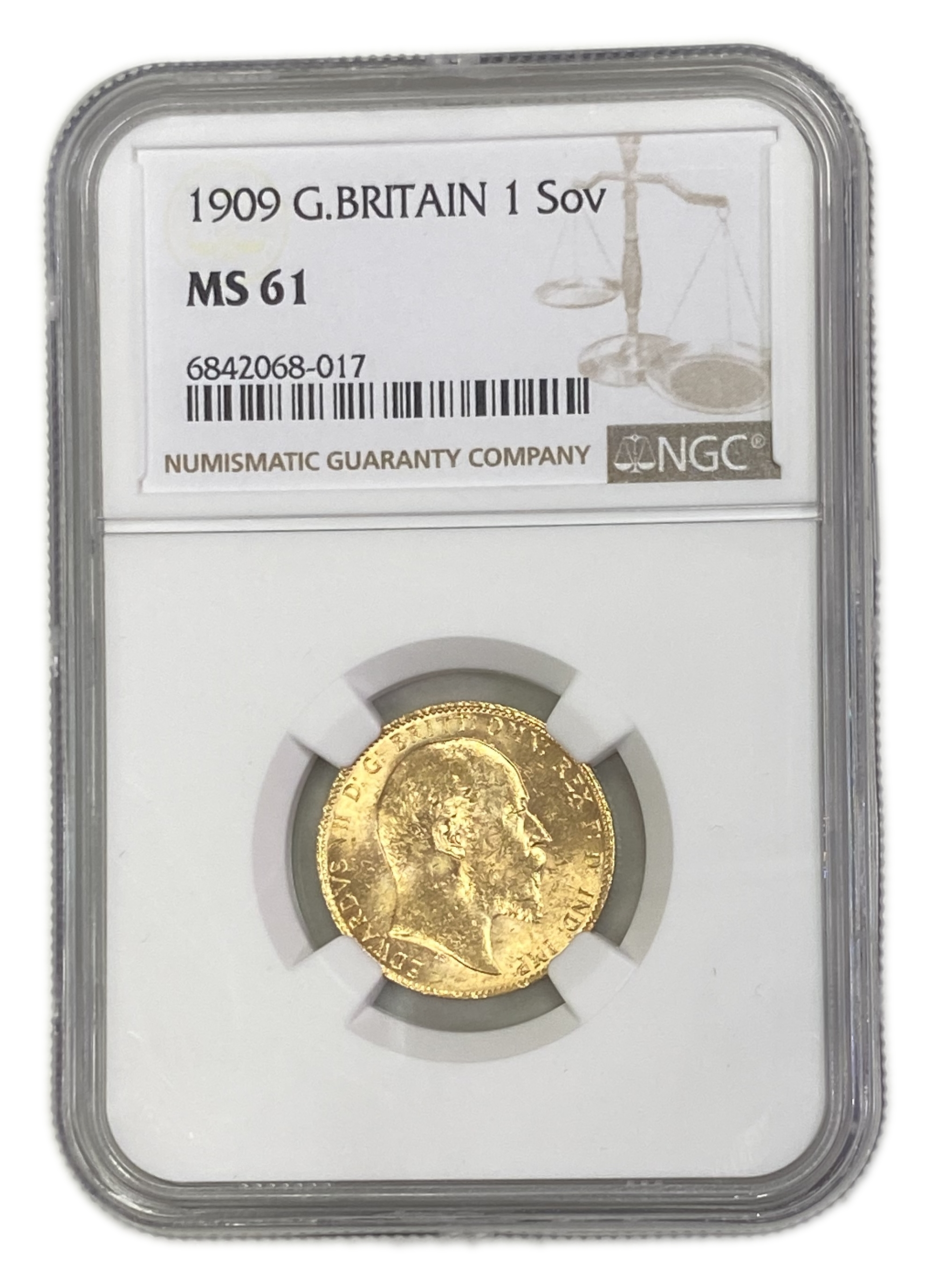 England (Great Britain) – 1 Sovereign 1909 – Edward VII – NGC MS 61 - Gold 917, 7.988g