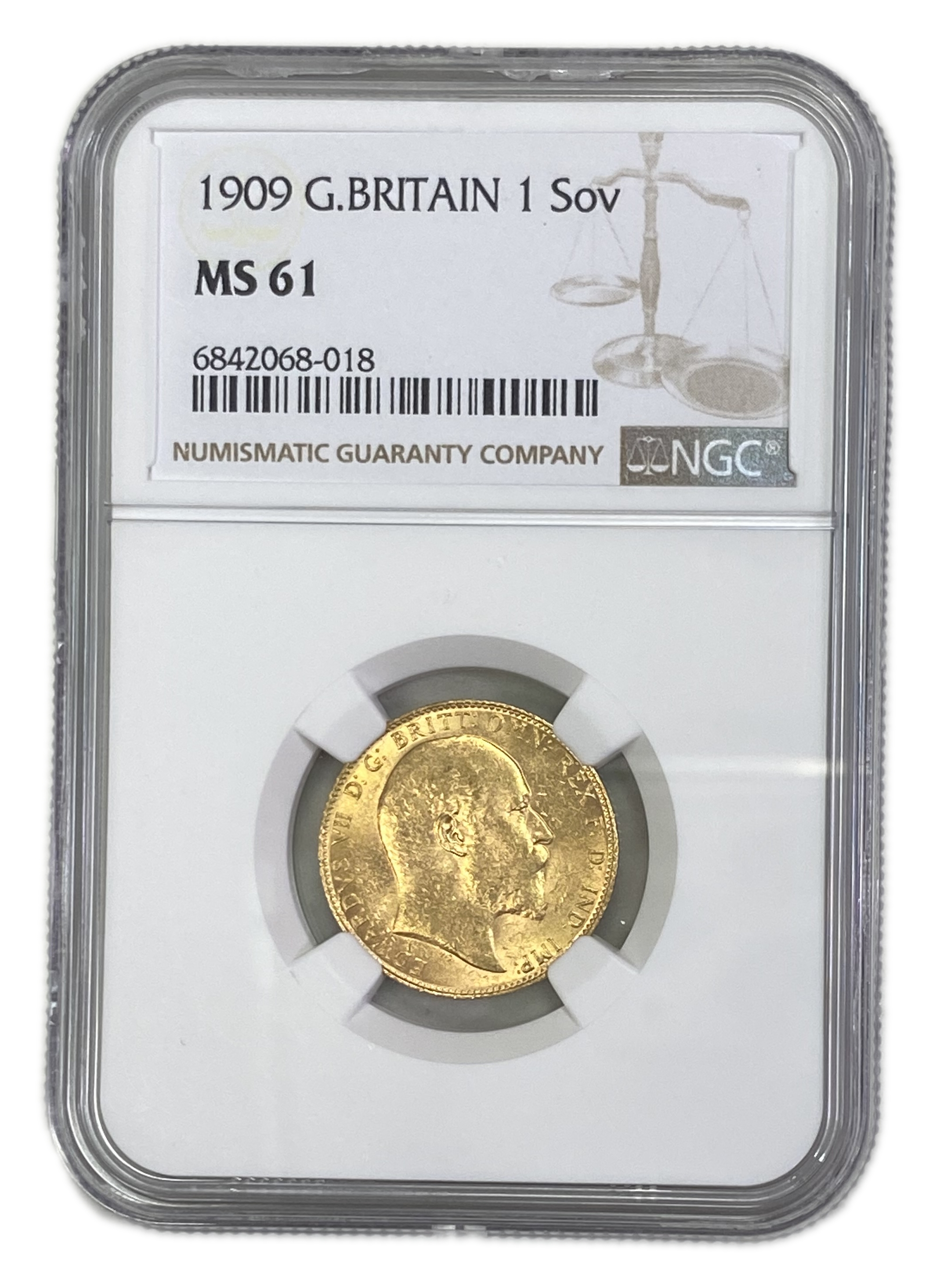 England (Great Britain) – 1 Sovereign 1909 – Edward VII – NGC MS 61 - Gold 917, 7.988g
