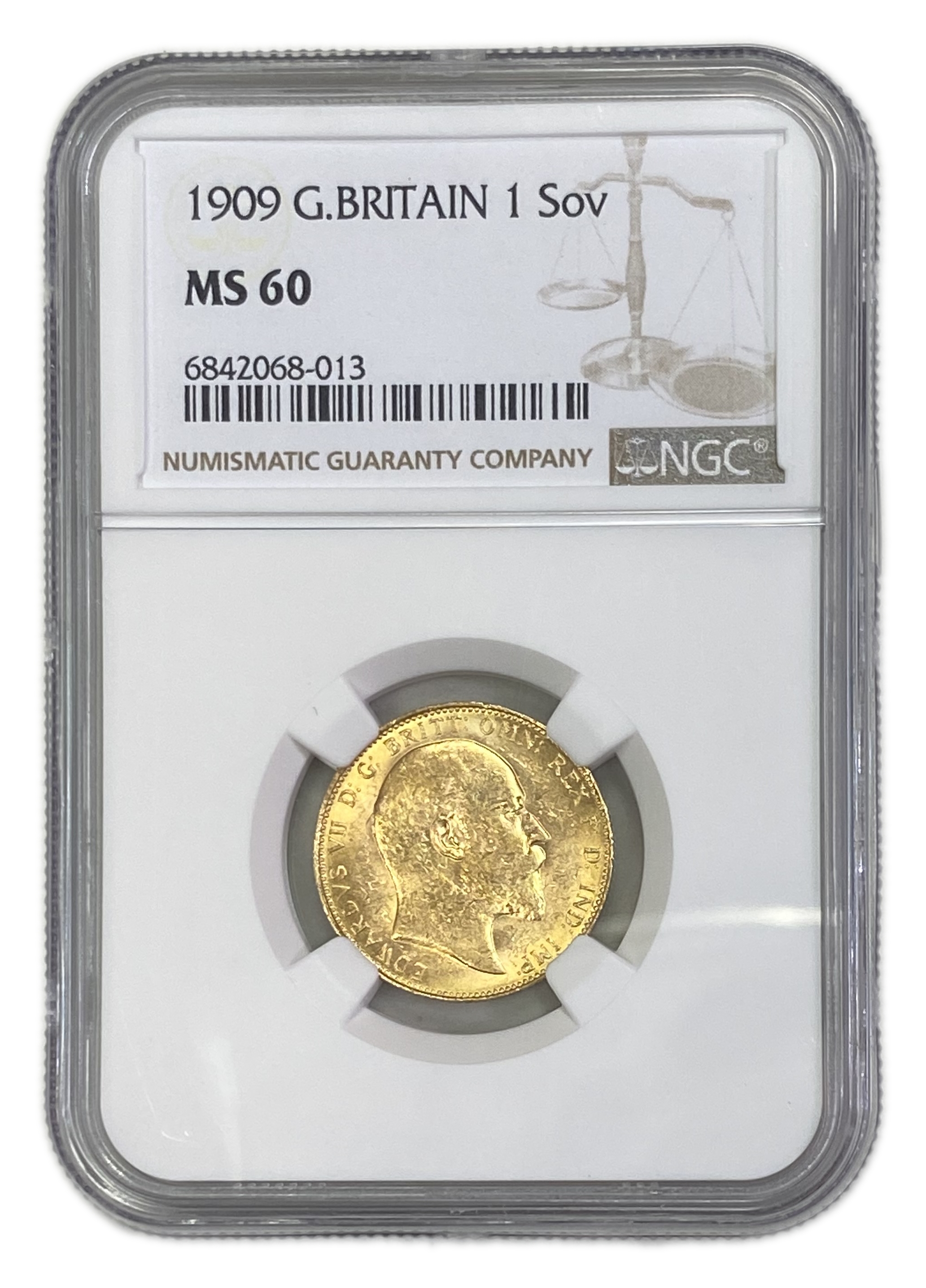 England (Great Britain) – 1 Sovereign 1909 – Edward VII – NGC MS 60 - Gold 917, 7.988g