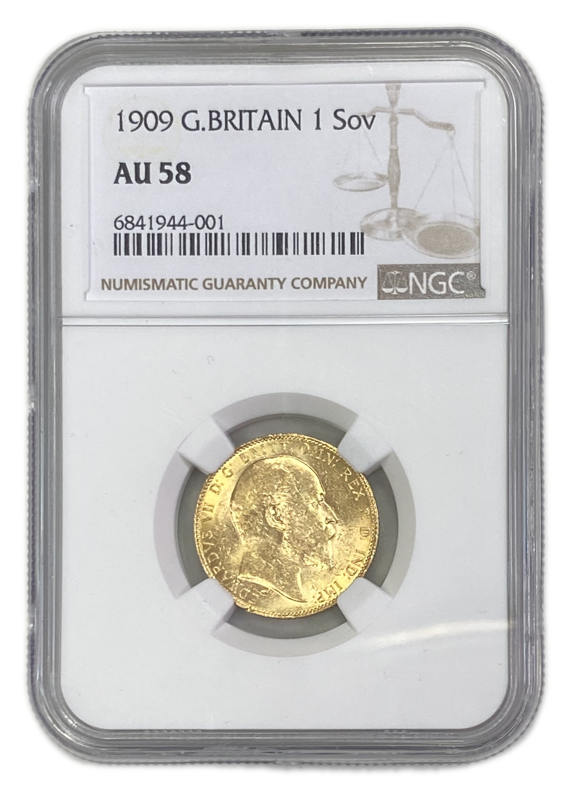 England (Great Britain) – 1 Sovereign 1909 – Edward VII – NGC AU 58 - Gold 917, 7.988g