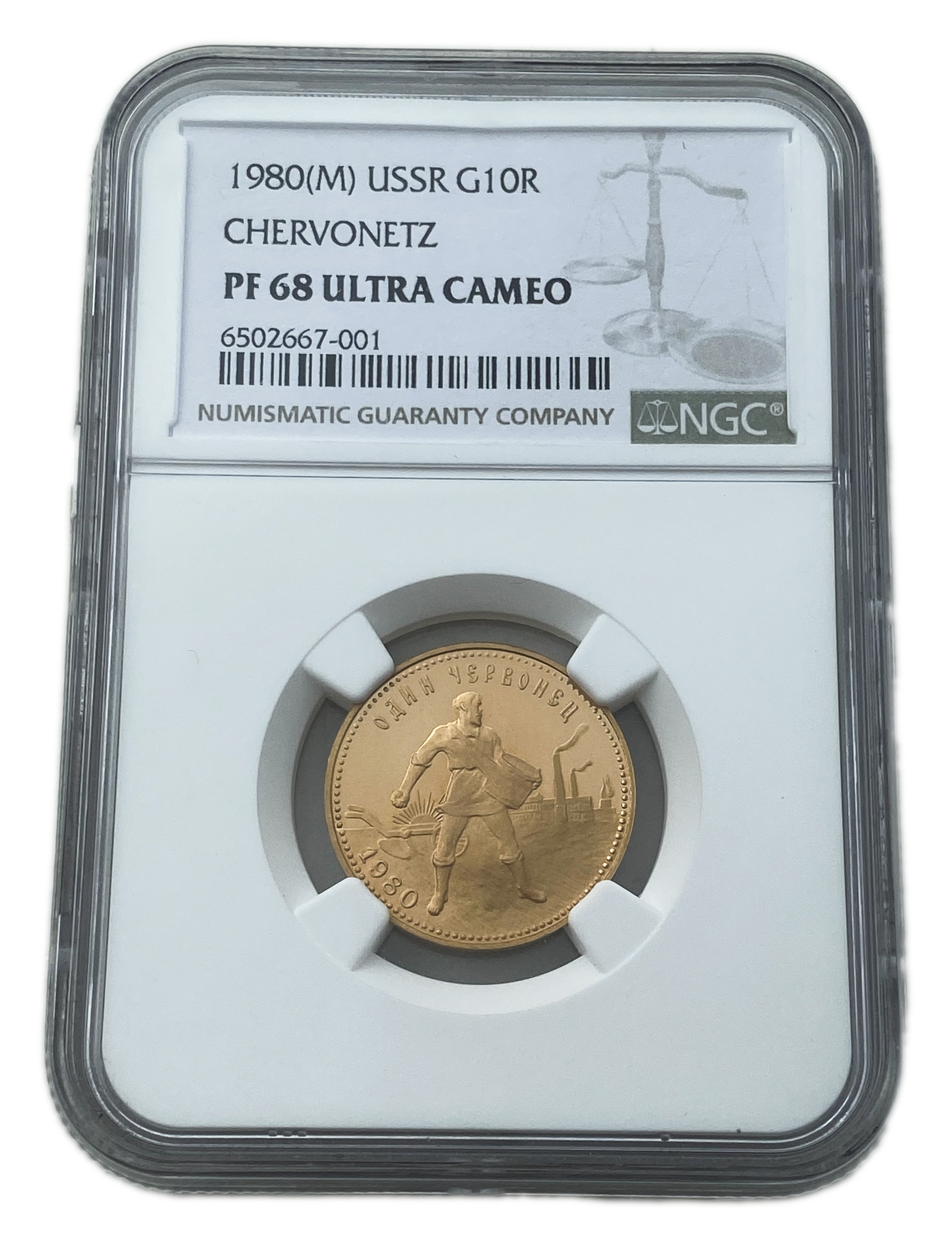 Russia - 1 Chervonets (= 10 Roubles) 1980 - Trade Coinage - NGC PF 68 ULTRA CAMEO - Gold 900, 8.6g, 22.6mm - 1 2