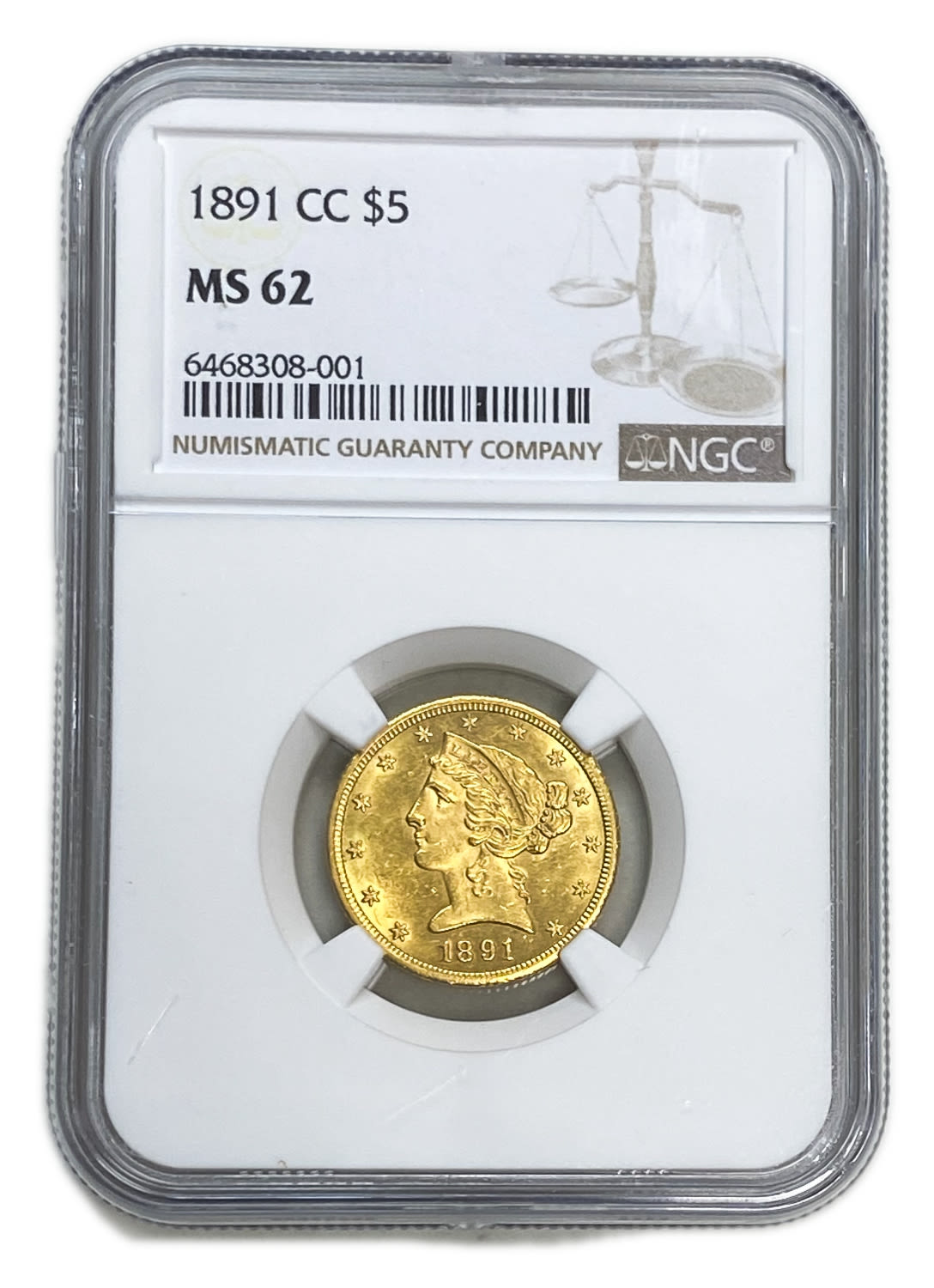 USA - 5 Dollars 1891 with CC - Coronet Head - With motto - NGC MS 62 - 1 2