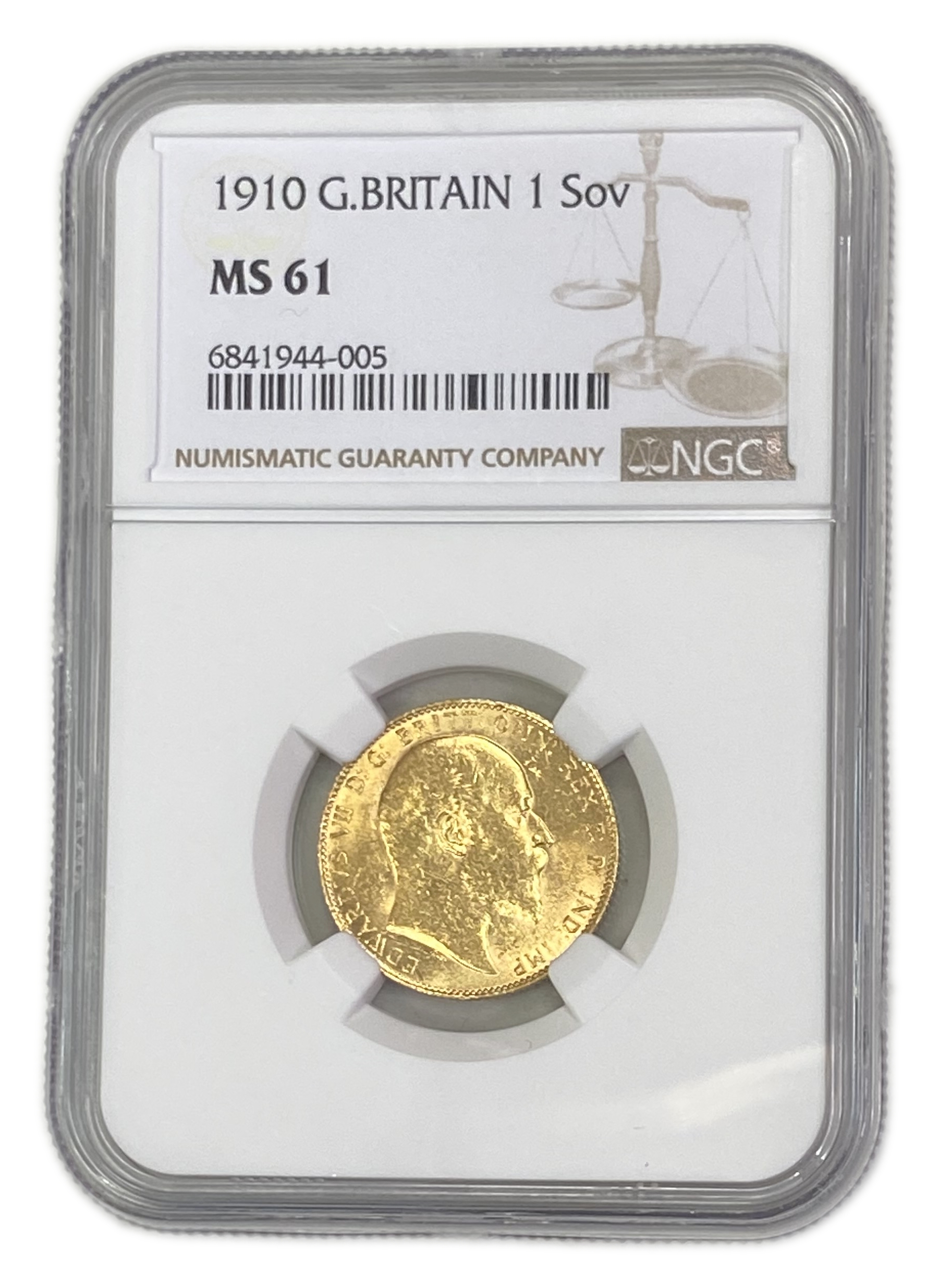 England (Great Britain) – 1 Sovereign 1910 – Edward VII – NGC MS 61 - Gold 917, 7.988g