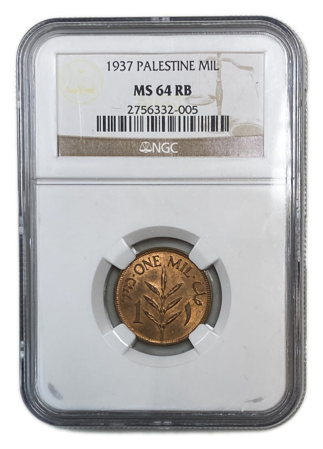 Palestine - 1 Mil 1937 - NGC MS 64 RB - 1 2