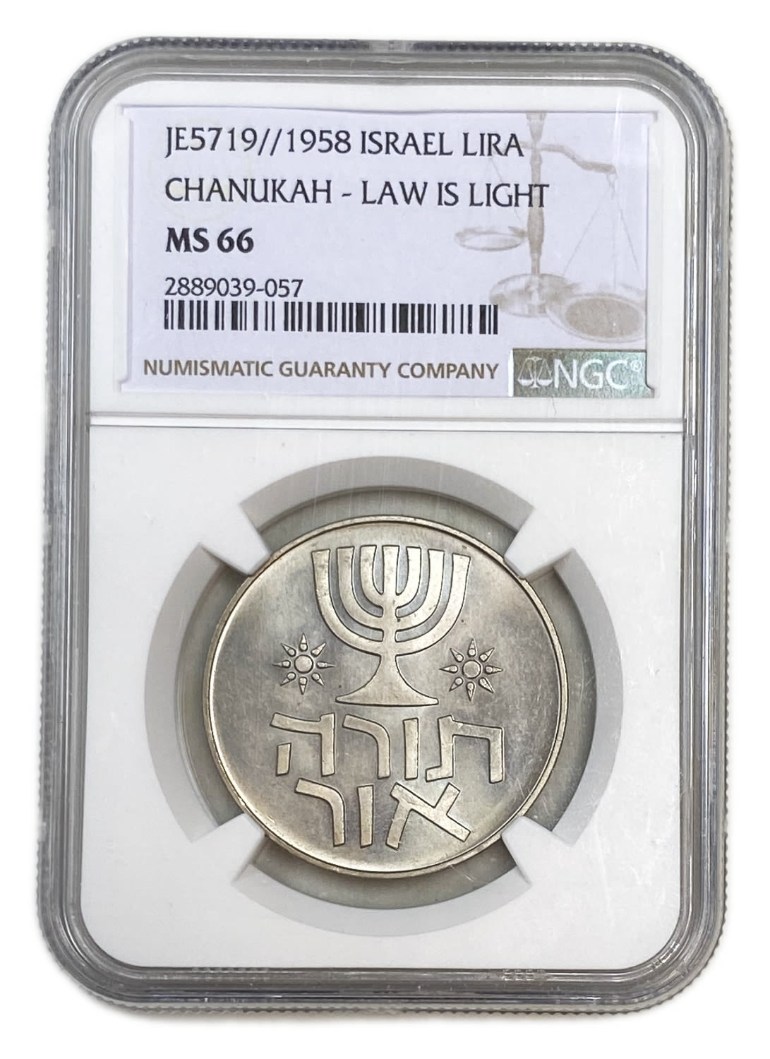 Israel - 1 Lira 1958 - Hanukka Coin "Law is Light" - NGC MS 66