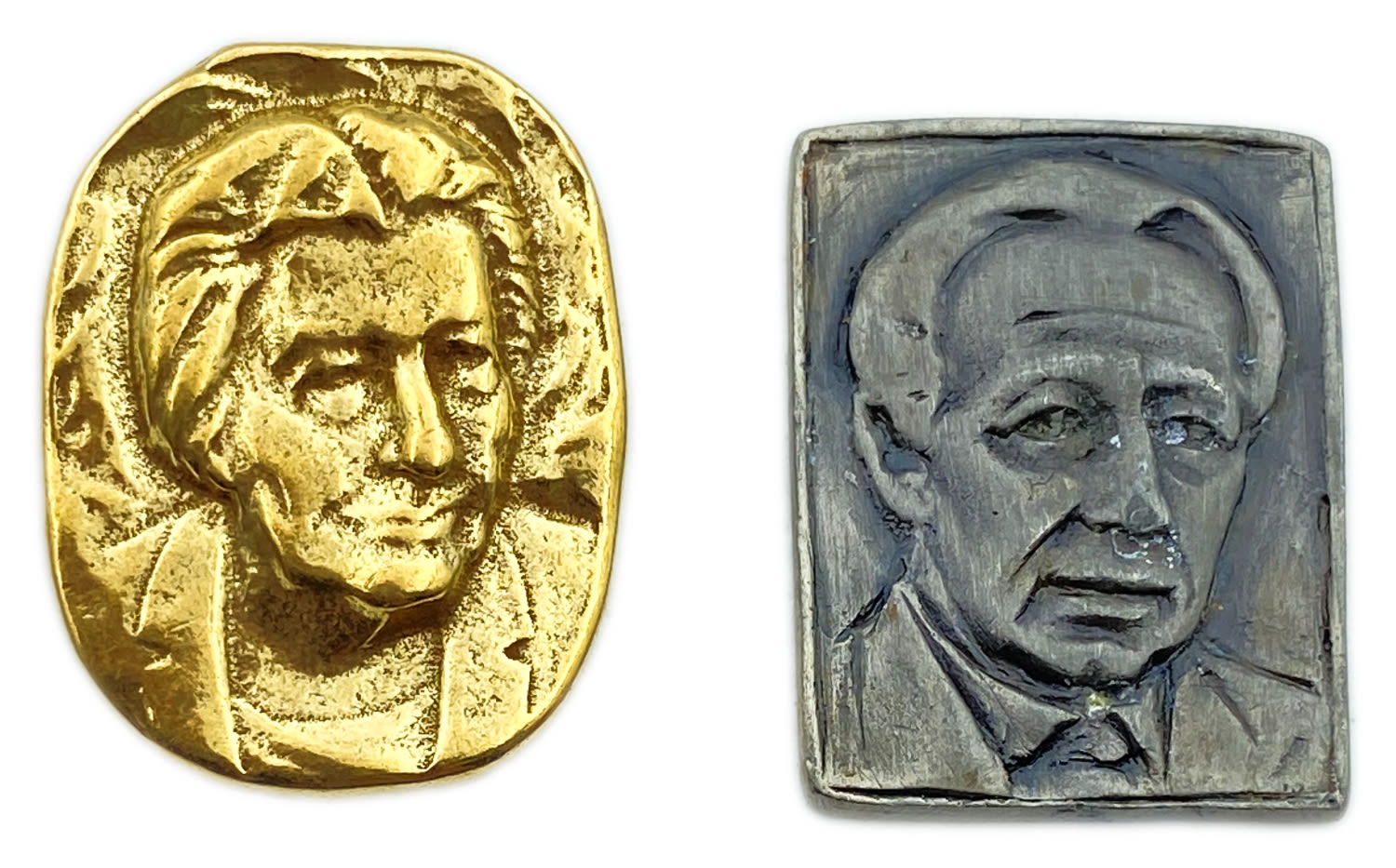 Judaica / Zionism - Gold pendant lot of Golda Meir and metal plaque of Peres. They were probably used for Knesset ... - 1 0