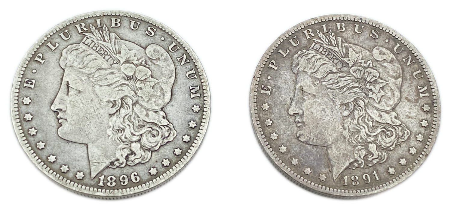 USA - 2 Coins of 1 Morgan Dollar 1891, 1896 - F-VF - 1 0